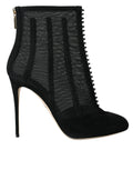 Dolce & Gabbana Black Mesh Stiletto Heel Ankle Boots Shoes