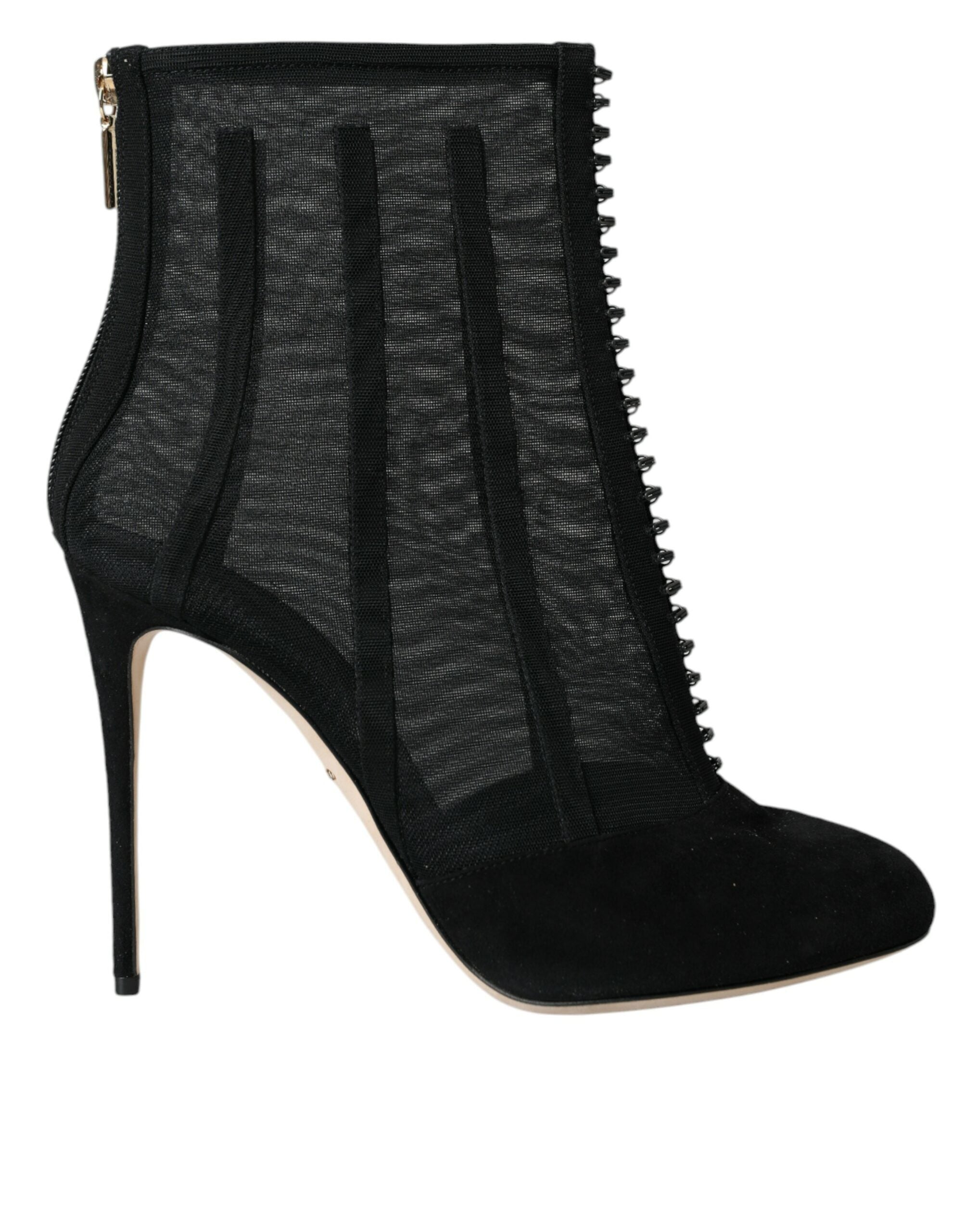 Dolce & Gabbana Black Mesh Stiletto Heel Ankle Boots Shoes