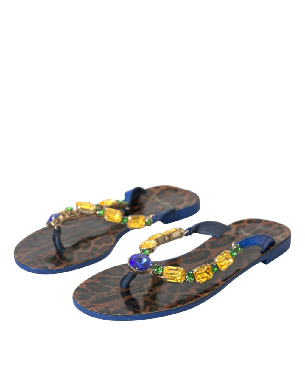 Dolce & Gabbana Blue Crystal Calf Leather Beach Shoes