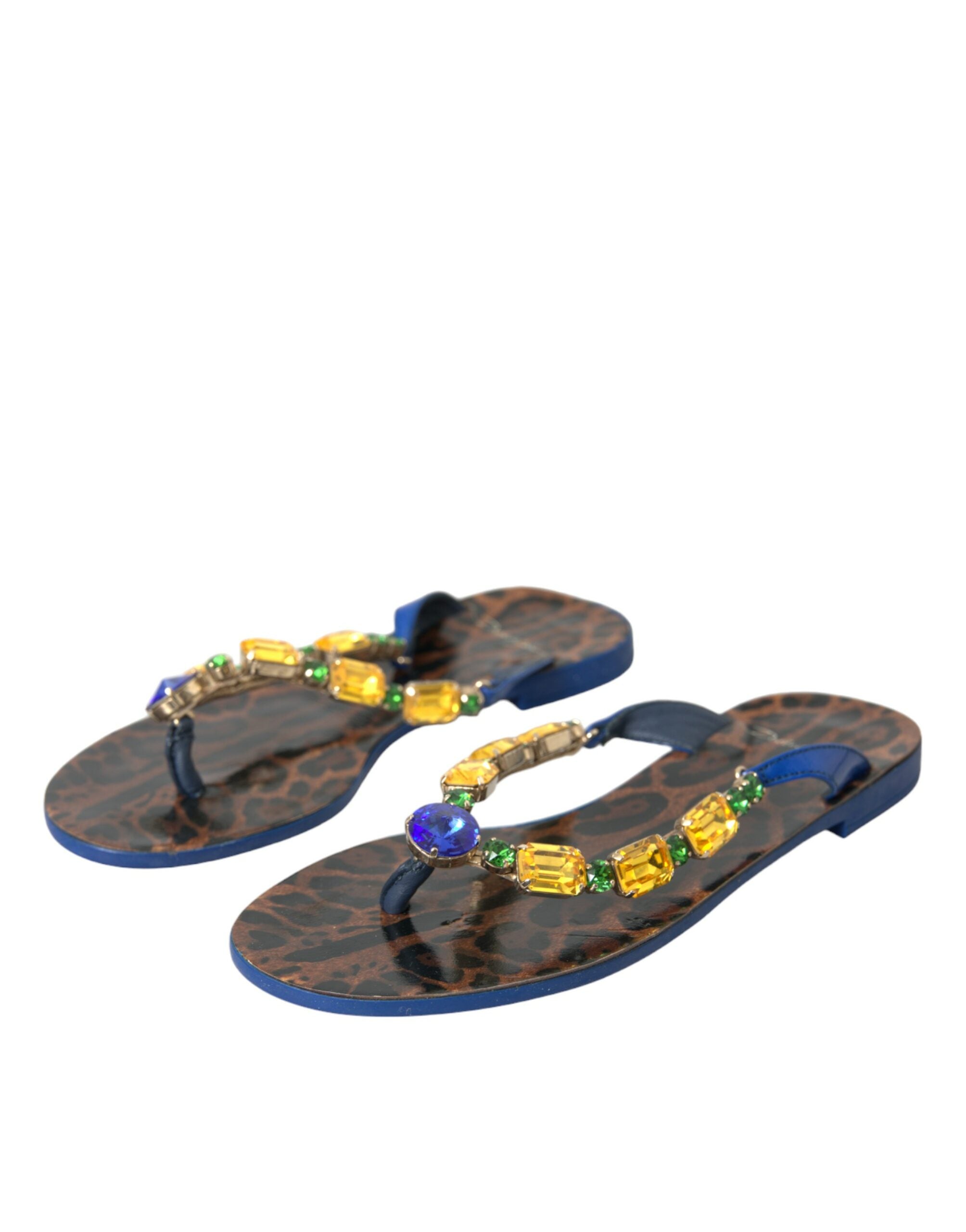 Dolce & Gabbana Blue Crystal Calf Leather Beach Shoes
