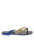 Dolce & Gabbana Blue Crystal Calf Leather Beach Shoes