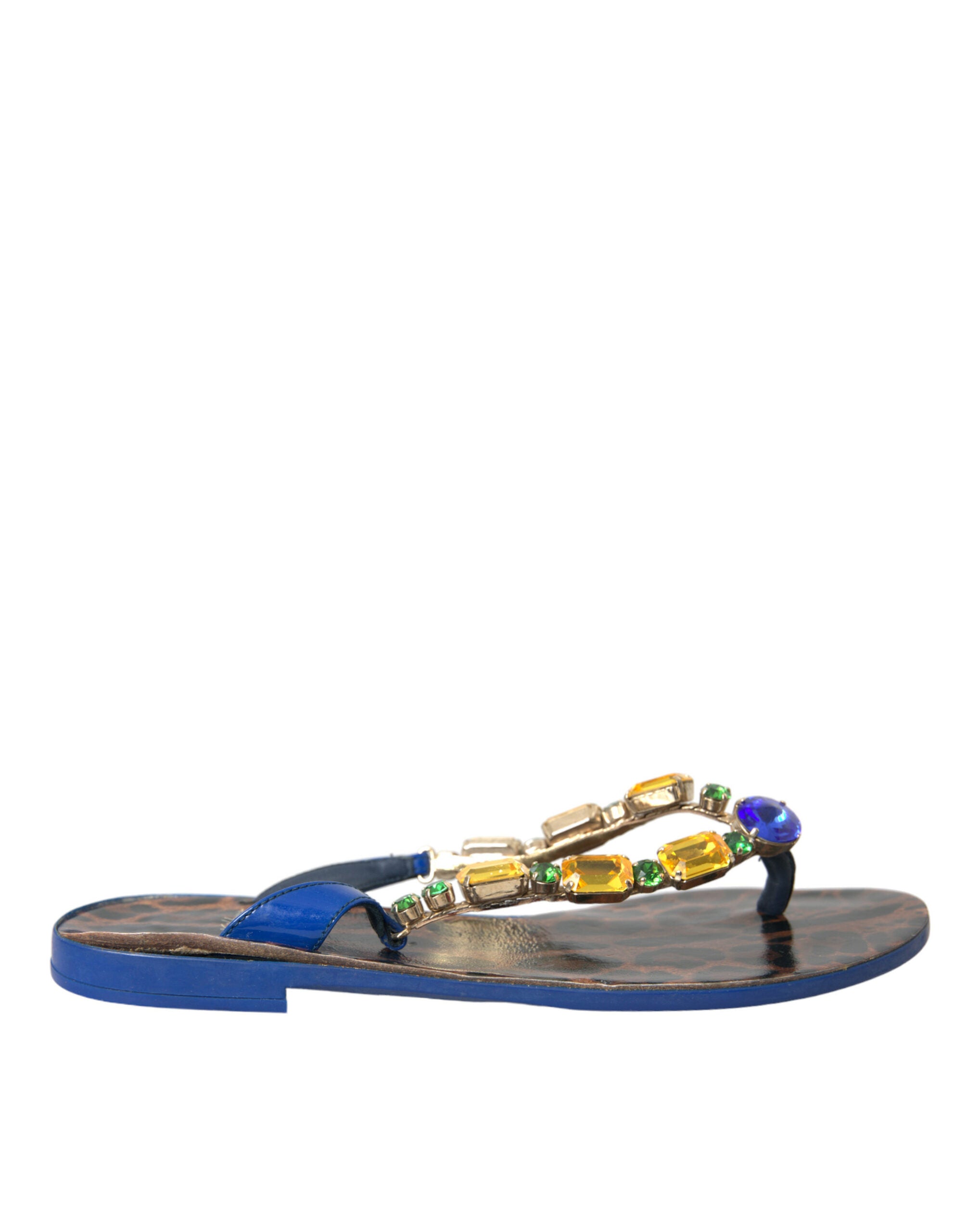 Dolce & Gabbana Blue Crystal Calf Leather Beach Shoes