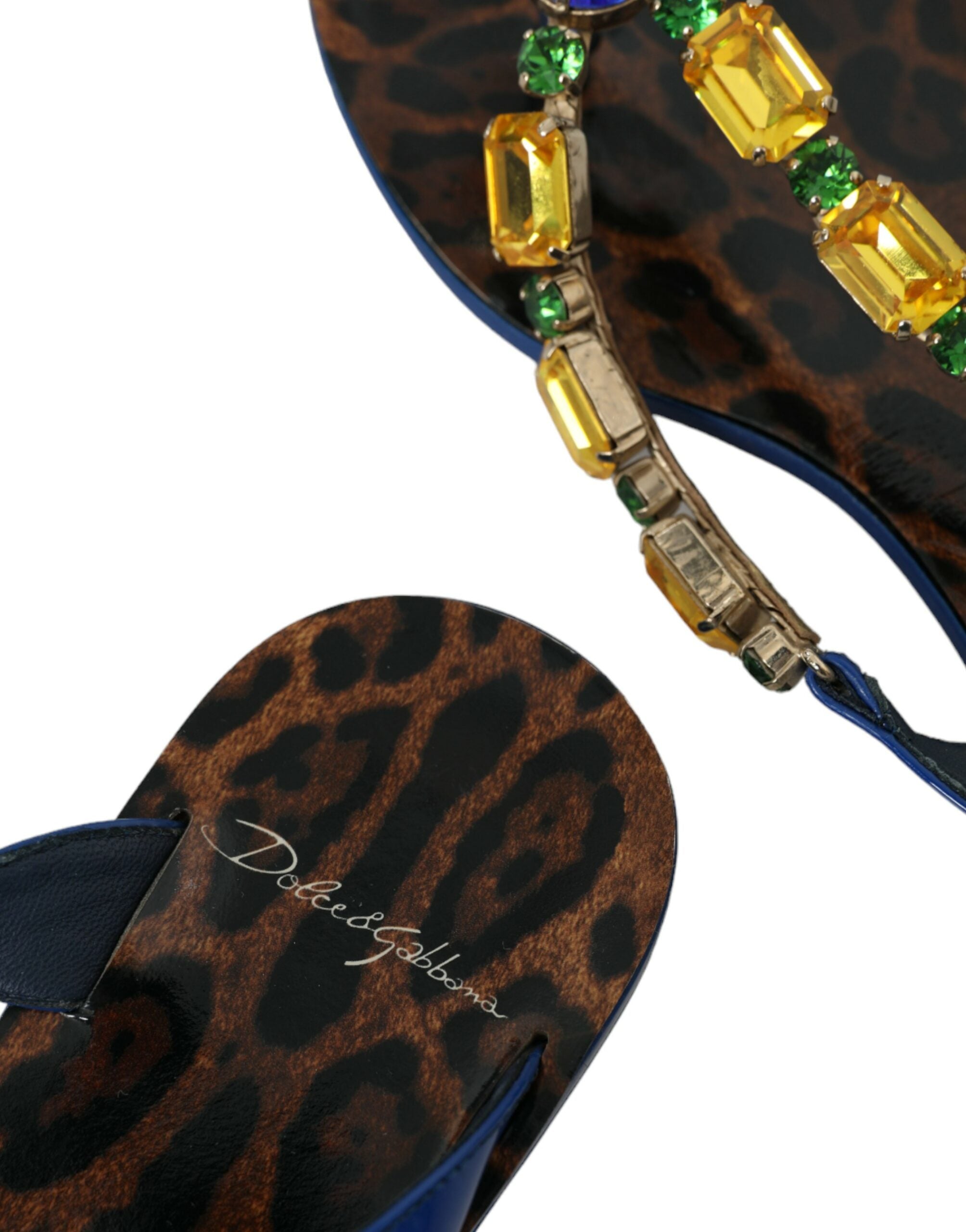 Dolce & Gabbana Blue Crystal Calf Leather Beach Shoes