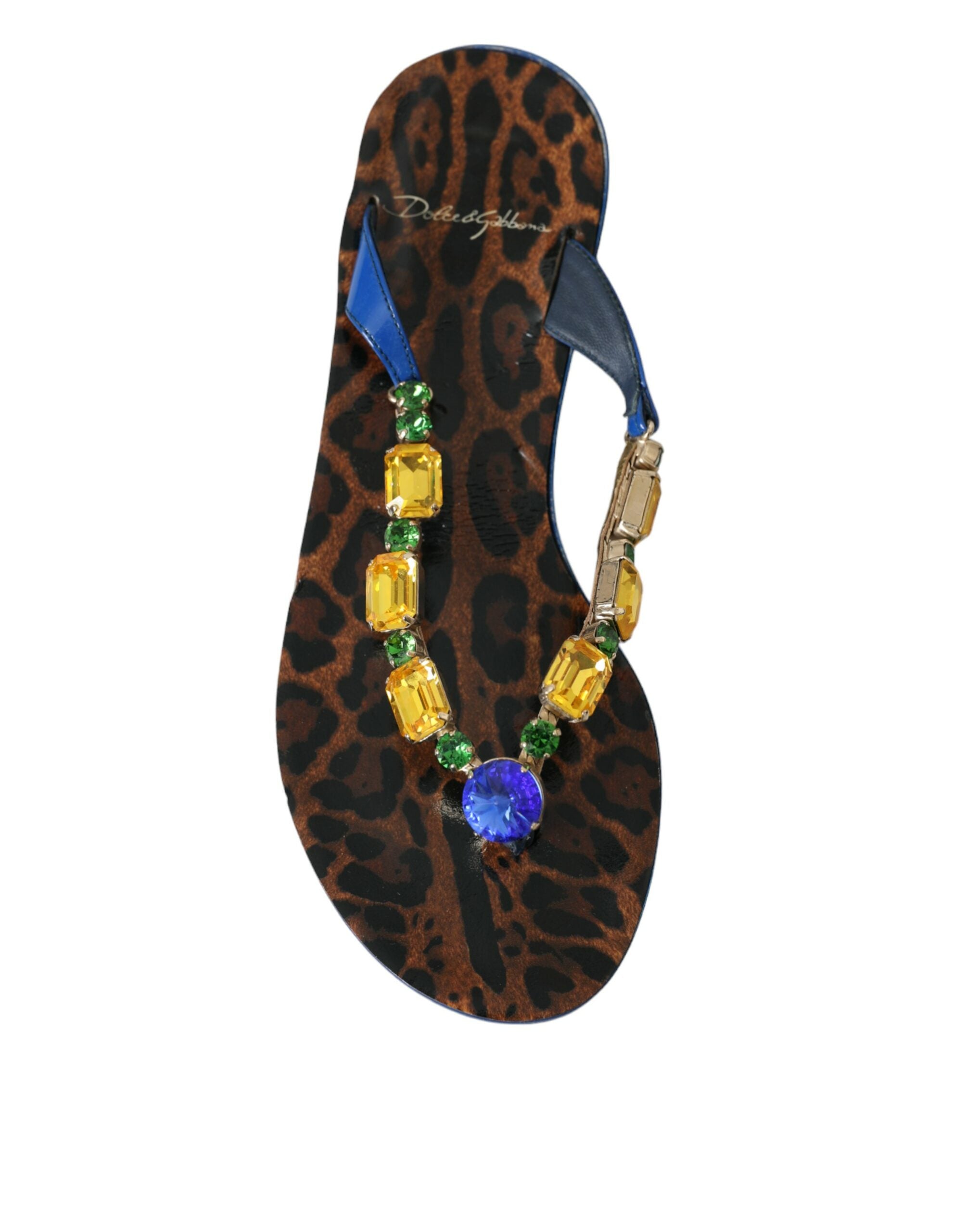 Dolce & Gabbana Blue Crystal Calf Leather Beach Shoes