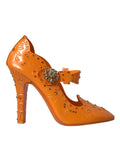 Dolce & Gabbana Orange CINDERELLA Floral Kristall Pumps Schuhe