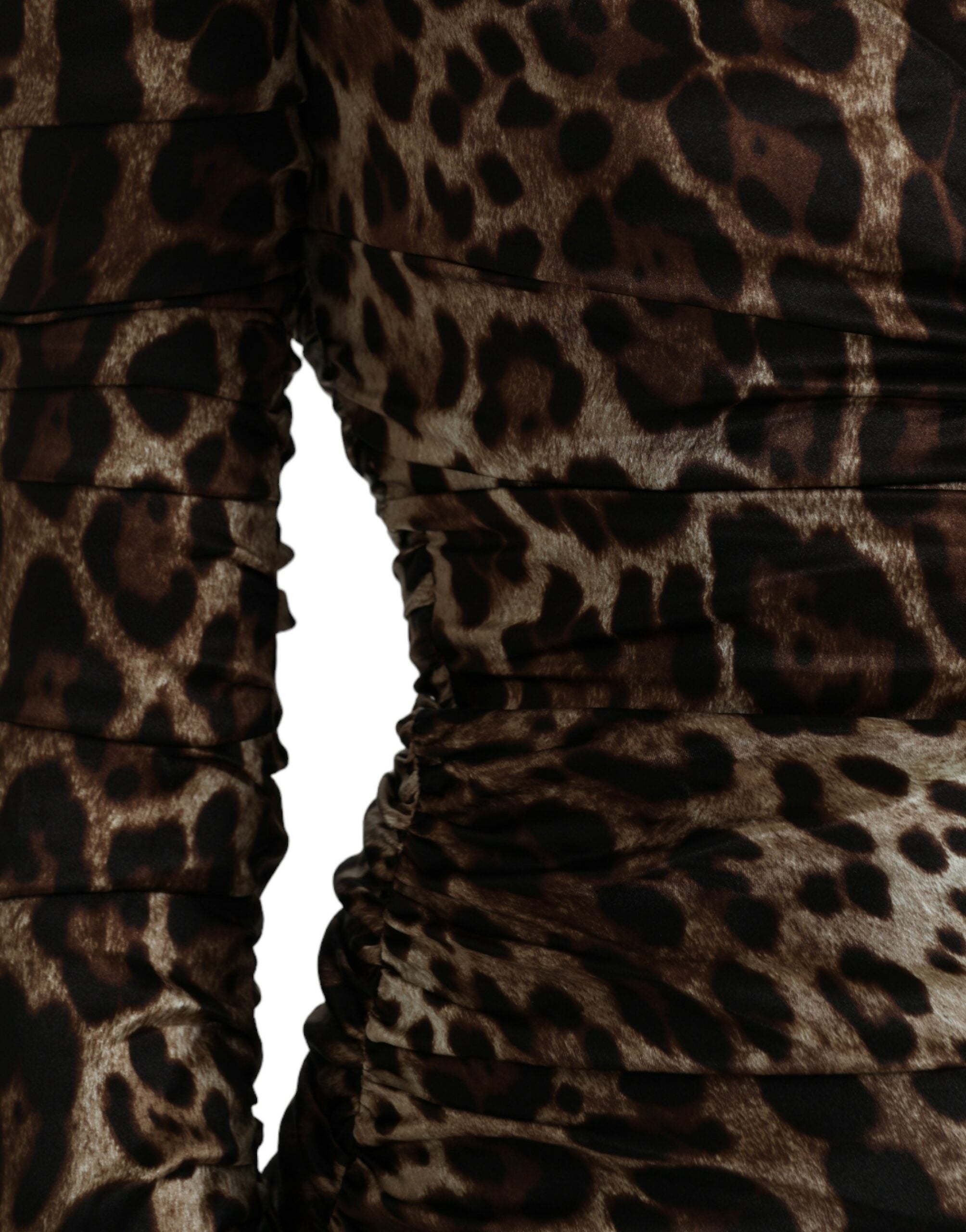 Dolce & Gabbana Brown Leopard Print V-Neck Bodycon Midi Dress