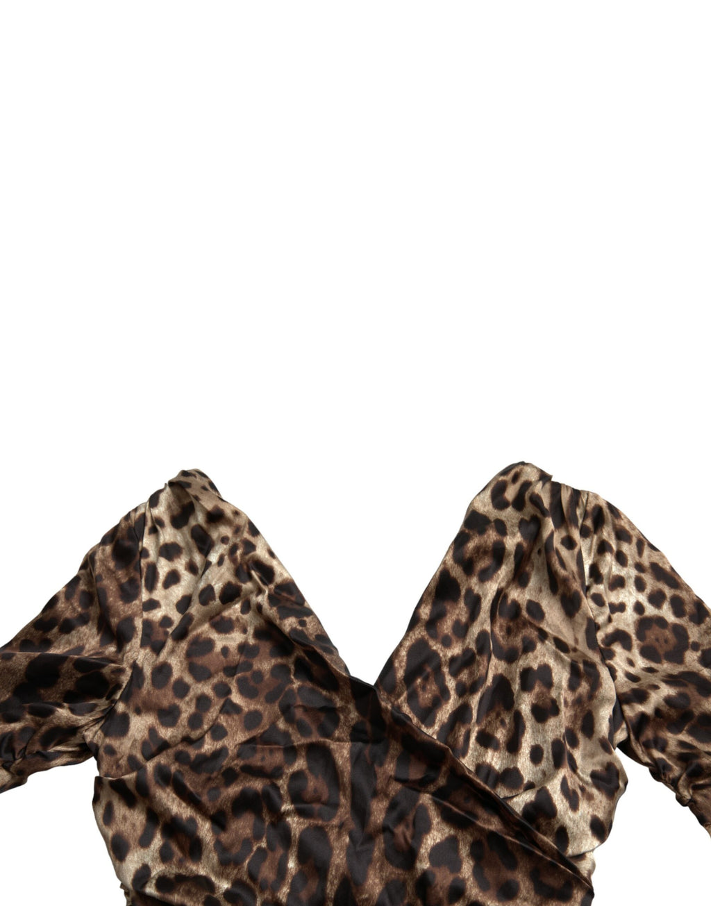 Dolce & Gabbana Brown Leopard Print V-Neck Bodycon Midi Dress