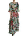 Dolce & Gabbana Blaues gestuftes Maxikleid mit Blumendruck