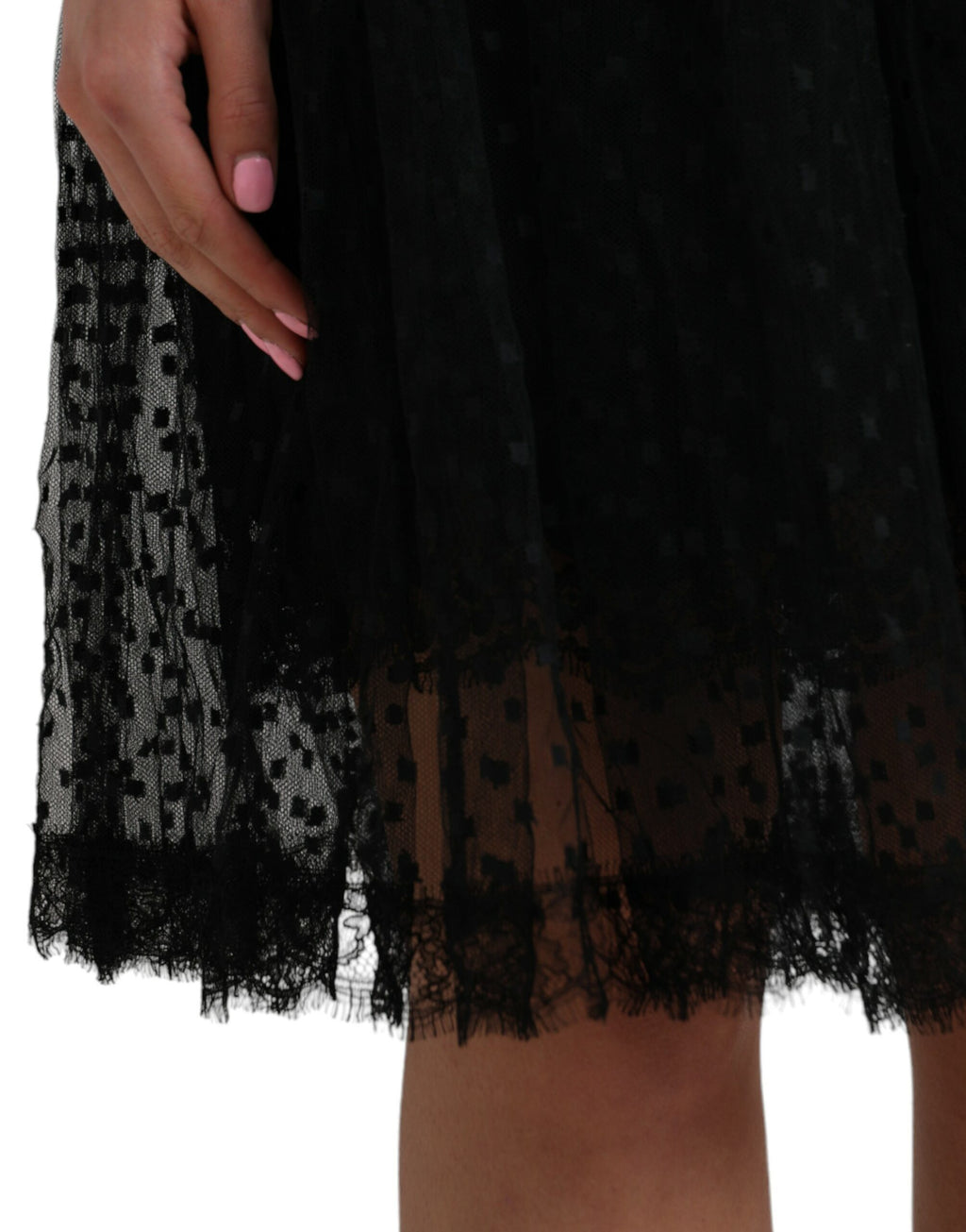 Dolce & Gabbana Black Nylon Lace Trim High Waist A-Line Skirt