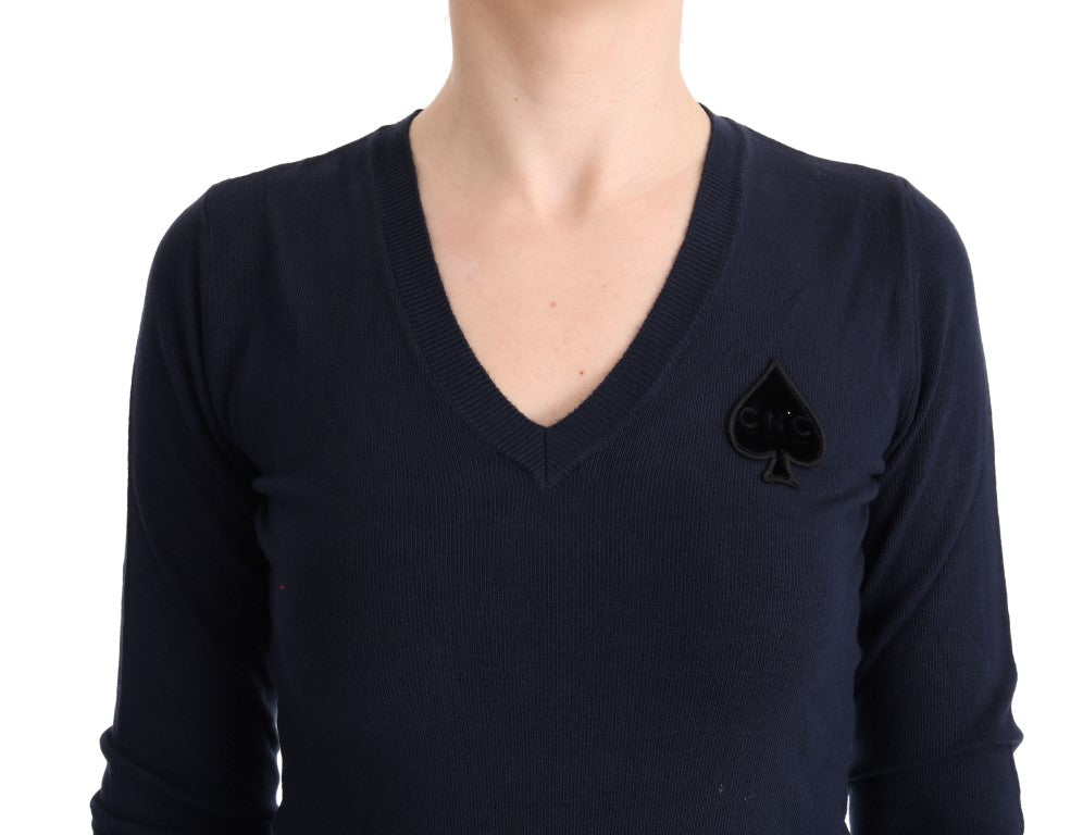 Costume National Blauer Pullover mit V-Ausschnitt aus Viskose