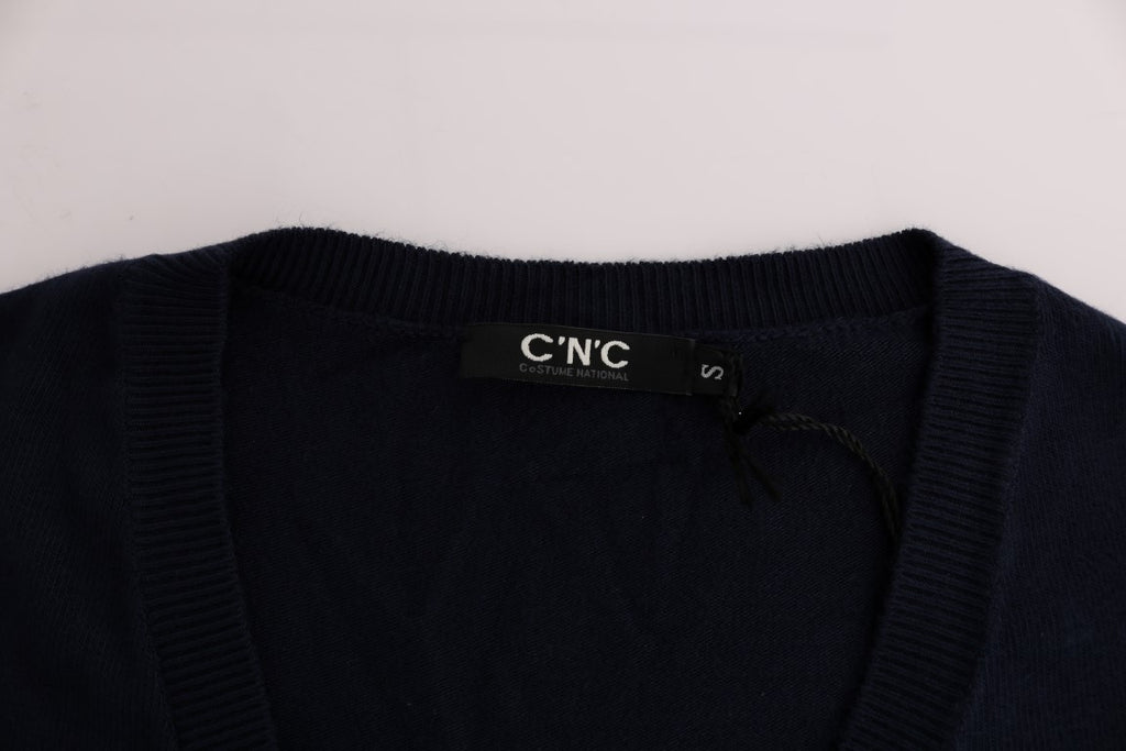 Costume National Blauer Pullover mit V-Ausschnitt aus Viskose