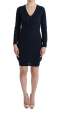 MARGHI LO' Blue long-sleeved wool shift dress
