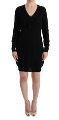 MARGHI LO' Langärmeliges Shiftkleid aus schwarzer Wolle