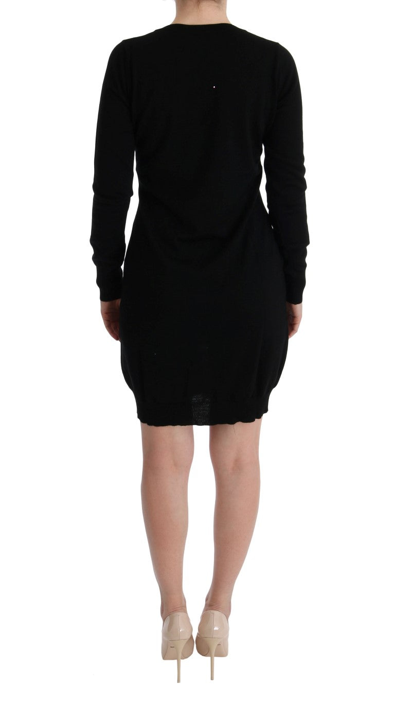 MARGHI LO' Langärmeliges Shiftkleid aus schwarzer Wolle