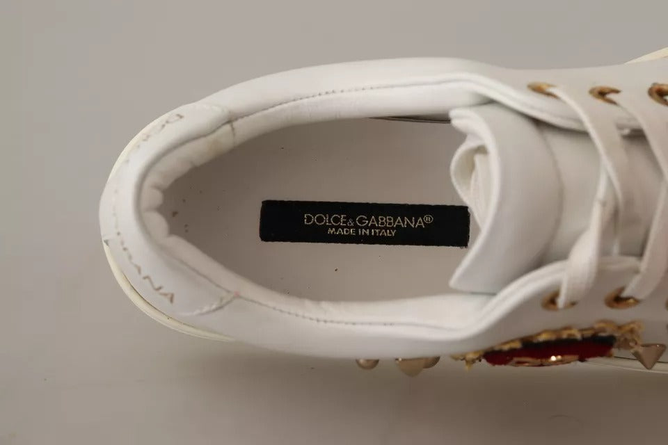 Dolce & Gabbana Weiß Leder Gold Rot Herz Turnschuhe Schuhe