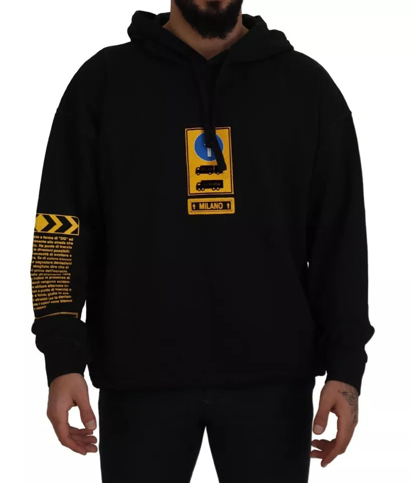 Dolce & Gabbana Schwarzes Baumwoll-Logo-Sweatshirt mit Kapuze Pullover