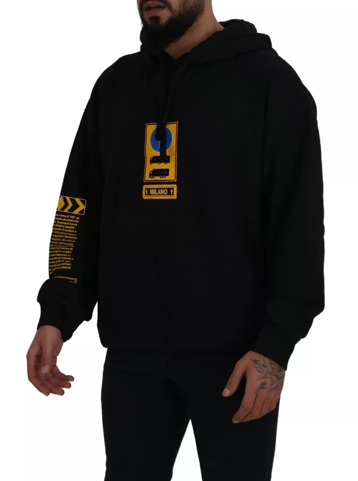 Dolce & Gabbana Schwarzes Baumwoll-Logo-Sweatshirt mit Kapuze Pullover