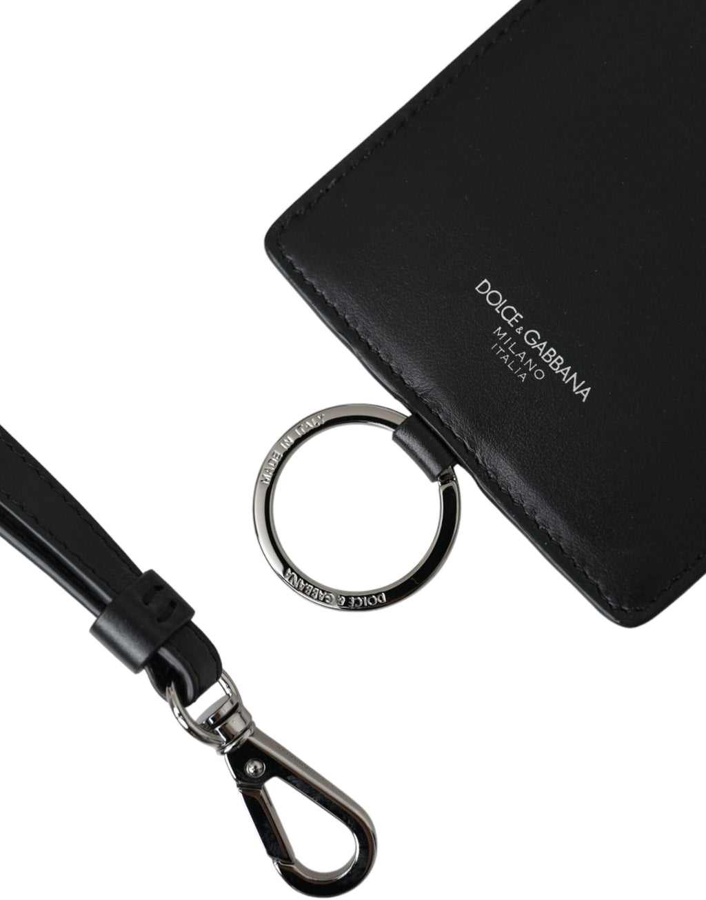 Dolce & Gabbana Black Calfskin Lanyard Logo Card Holder Men's Wallet