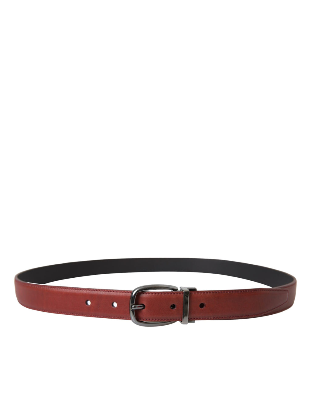 Dolce & Gabbana Brown Leather Silver Metal Buckle Men's Belt