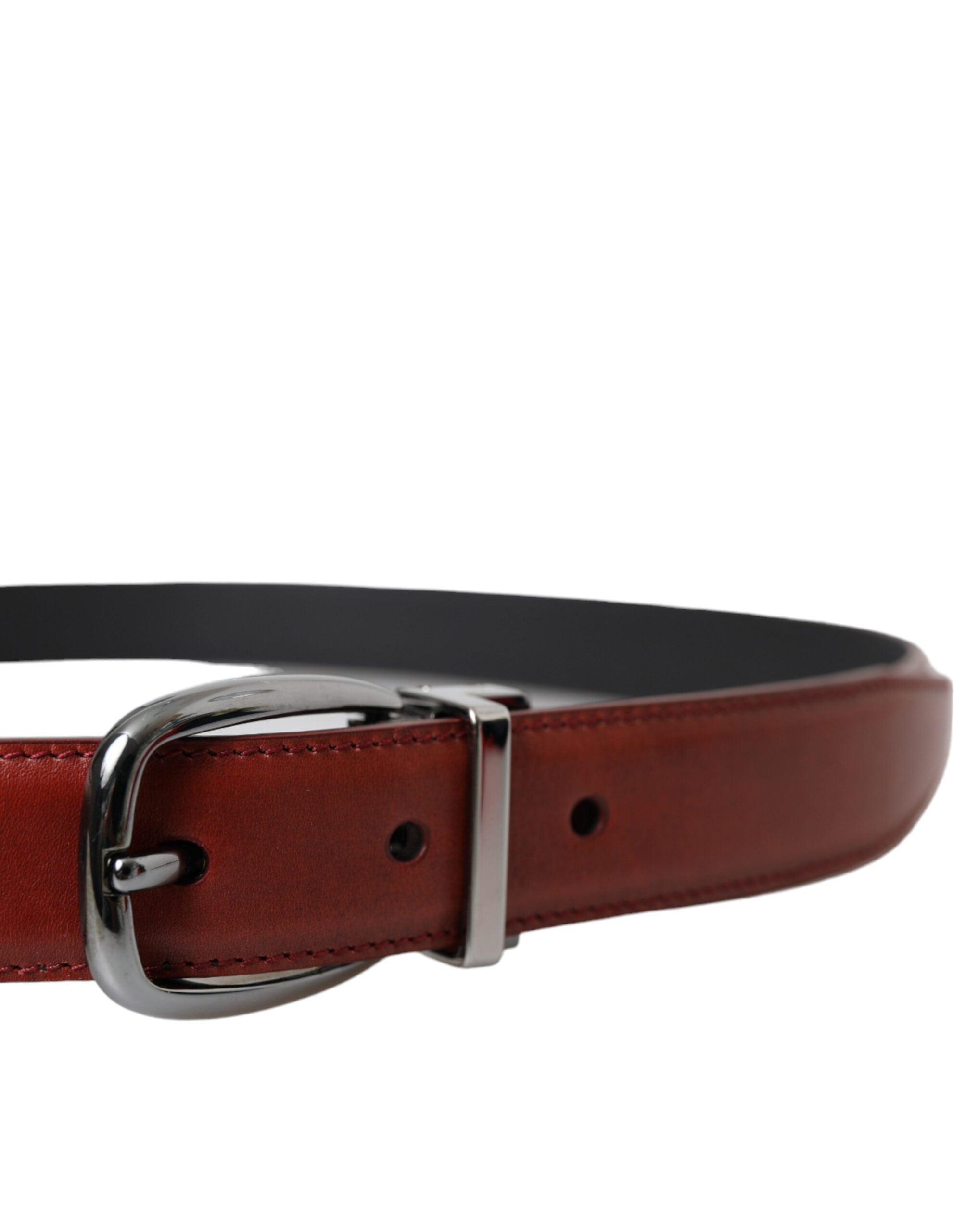 Dolce & Gabbana Brown Leather Silver Metal Buckle Men's Belt