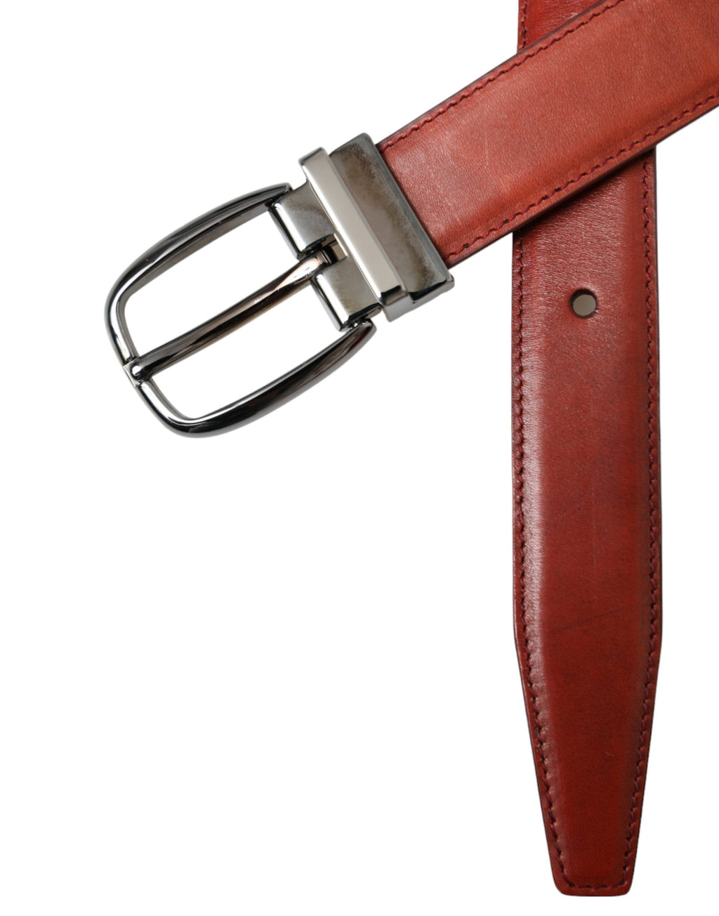 Dolce & Gabbana Brown Leather Silver Metal Buckle Men's Belt