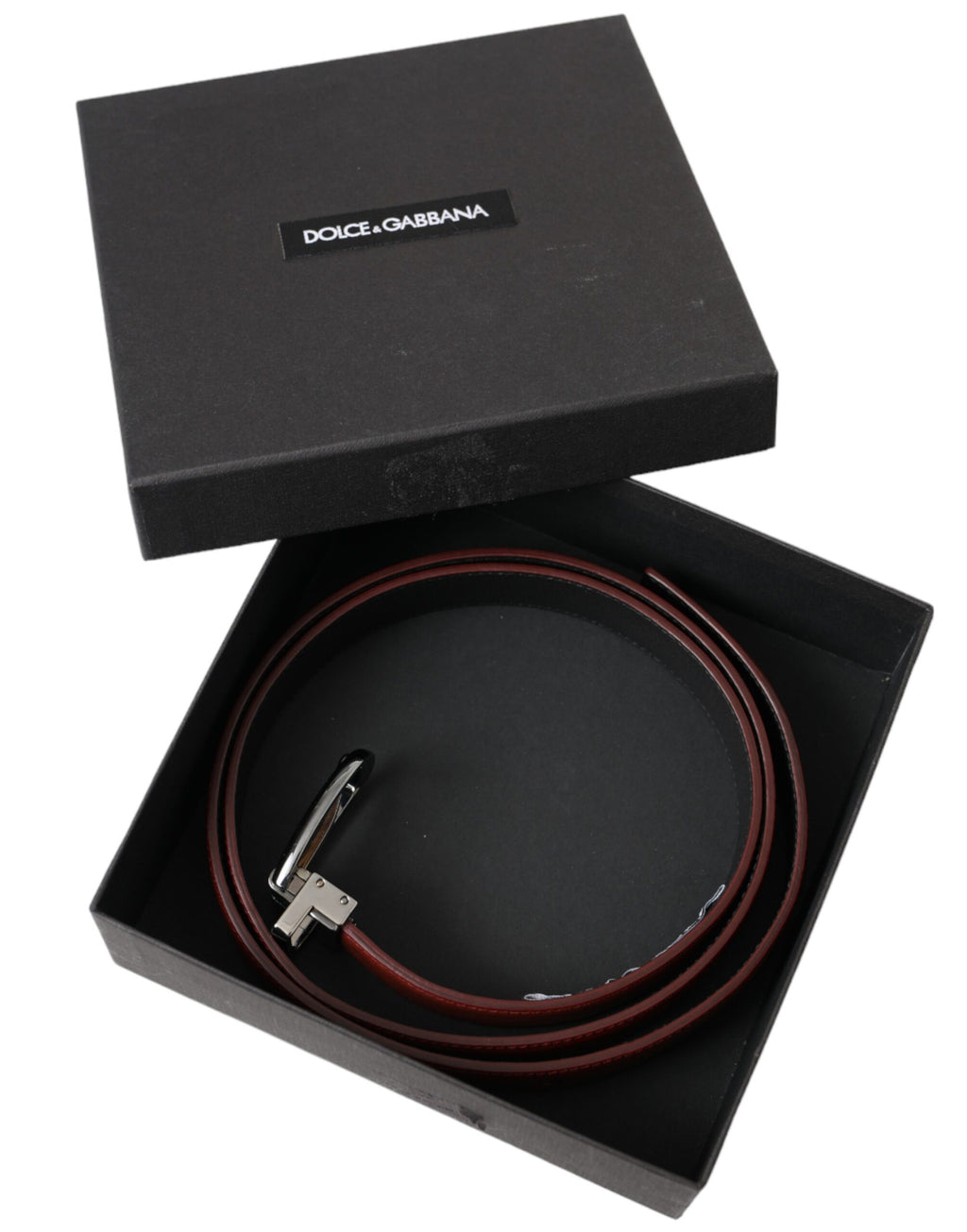 Dolce & Gabbana Brown Leather Silver Metal Buckle Men's Belt