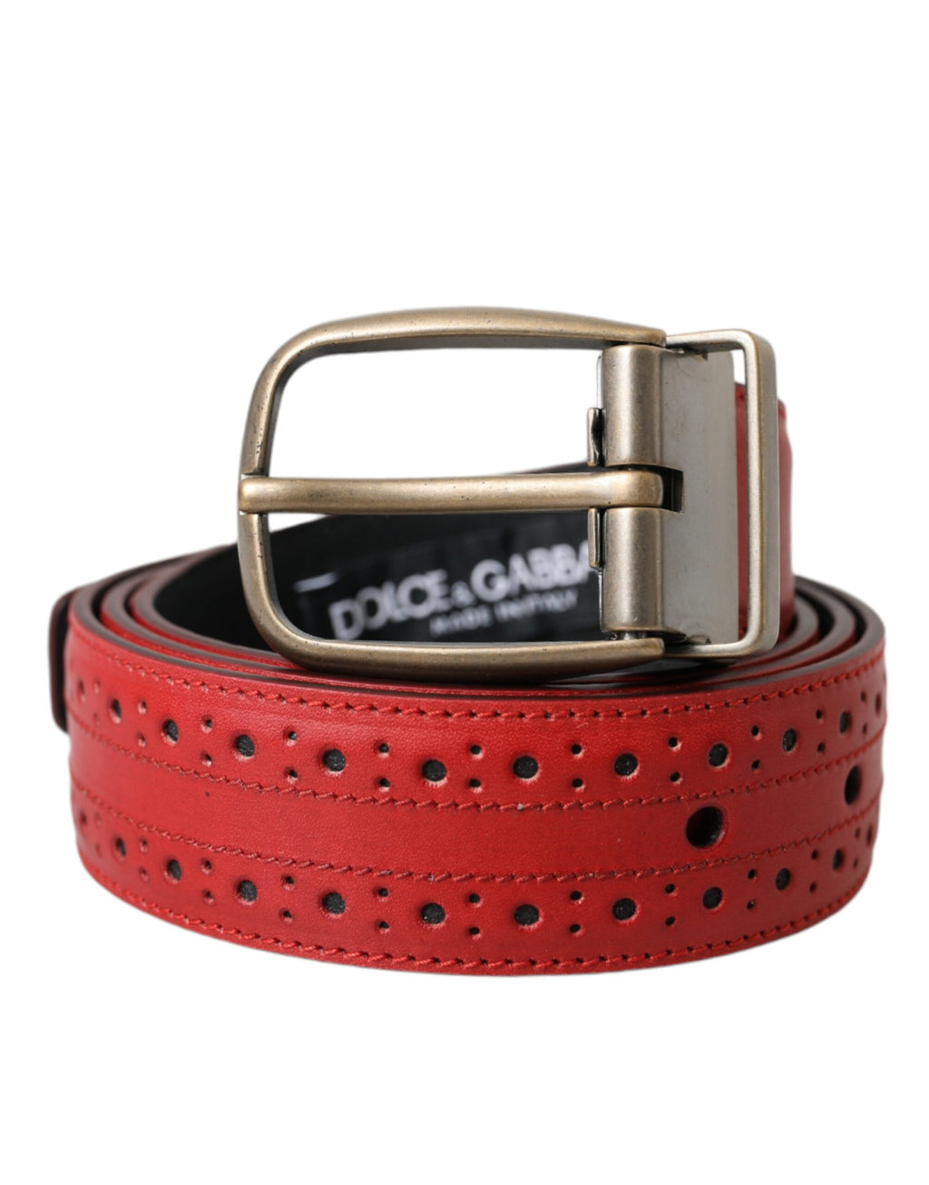 Dolce & Gabbana Red Perforated Leather Metal Buckle Men's Belt