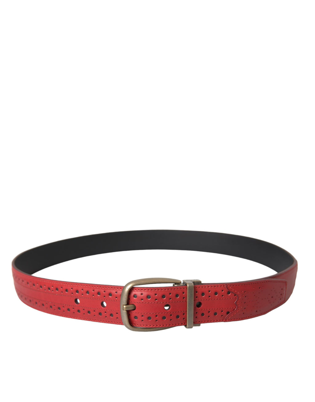 Dolce & Gabbana Red Perforated Leather Metal Buckle Men's Belt