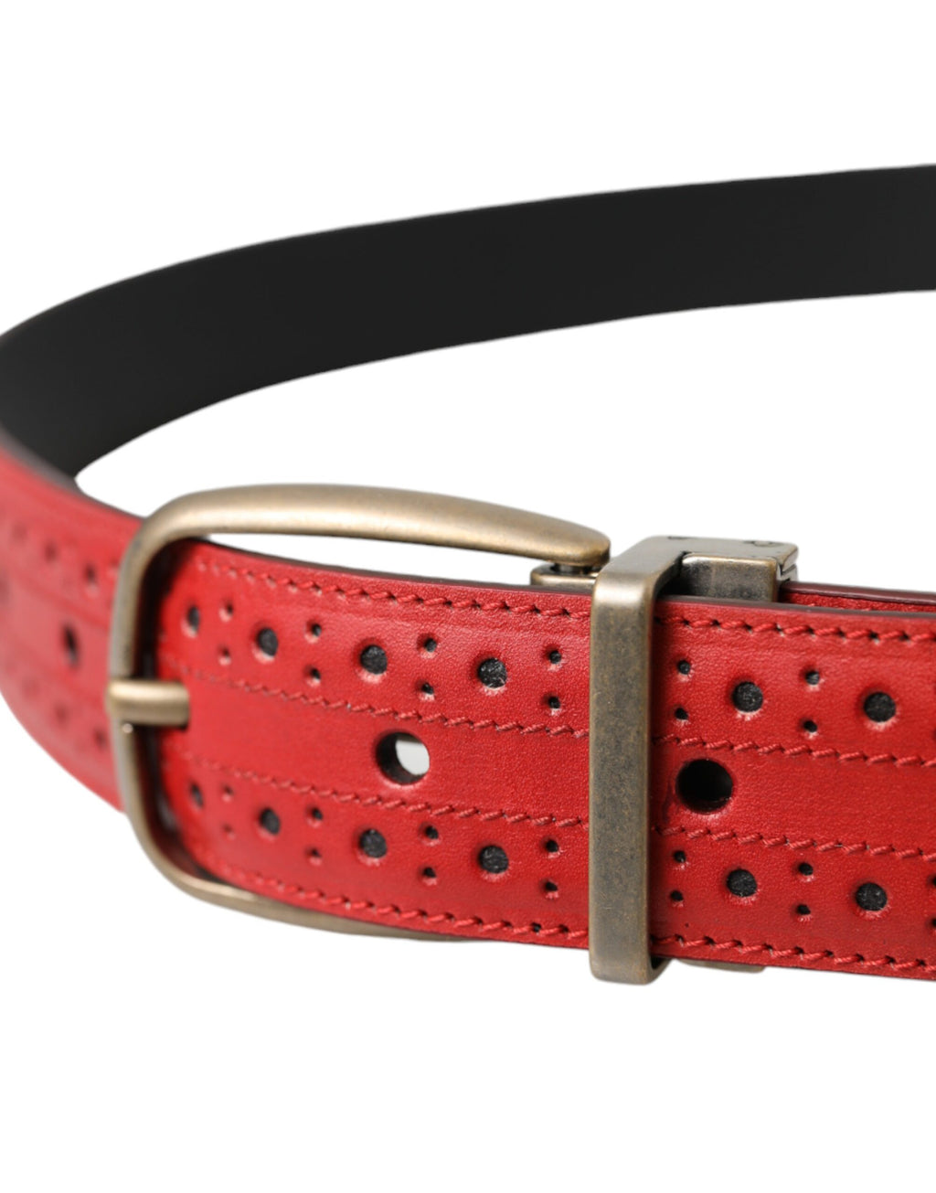 Dolce & Gabbana Red Perforated Leather Metal Buckle Men's Belt
