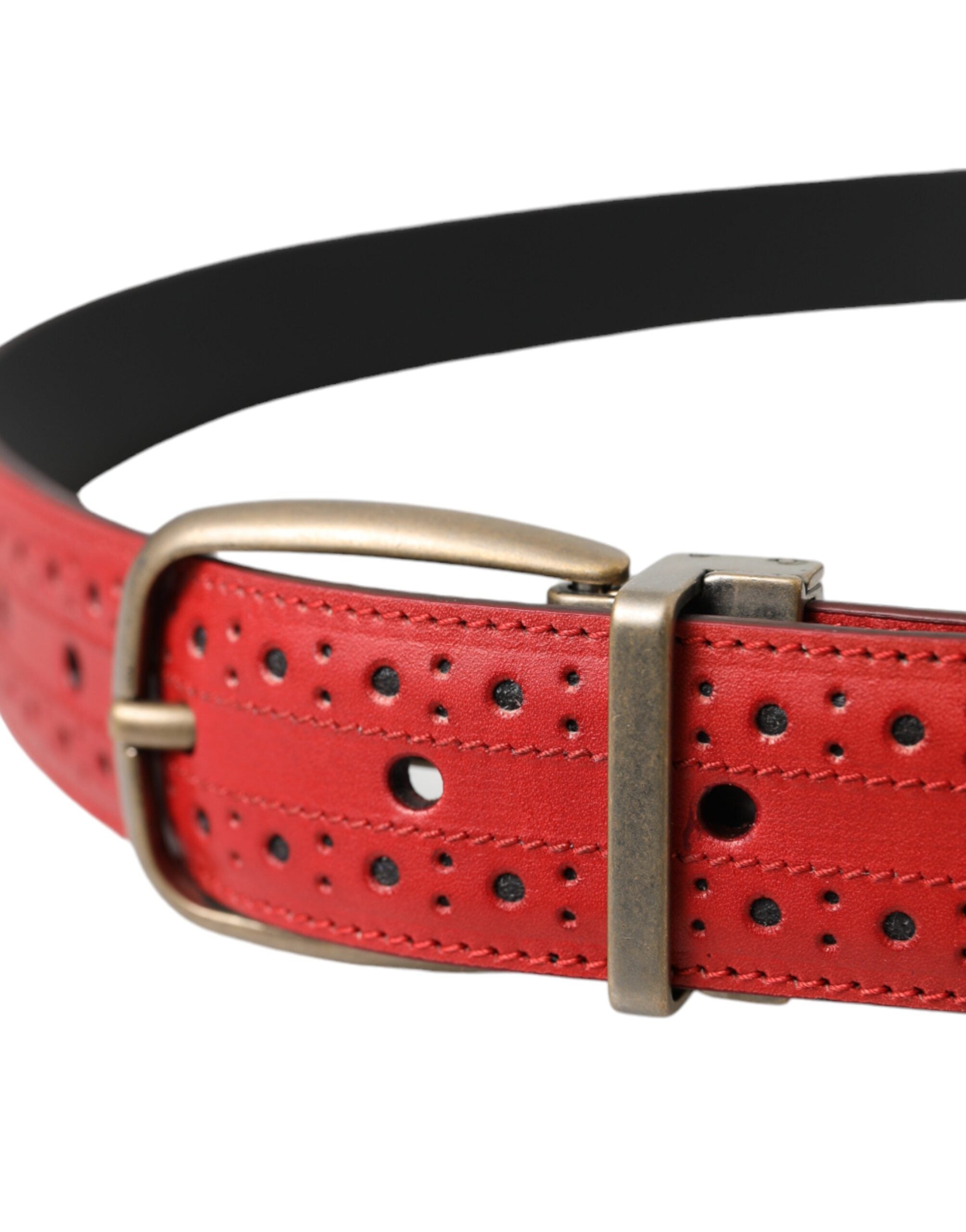 Dolce & Gabbana Red Perforated Leather Metal Buckle Men's Belt