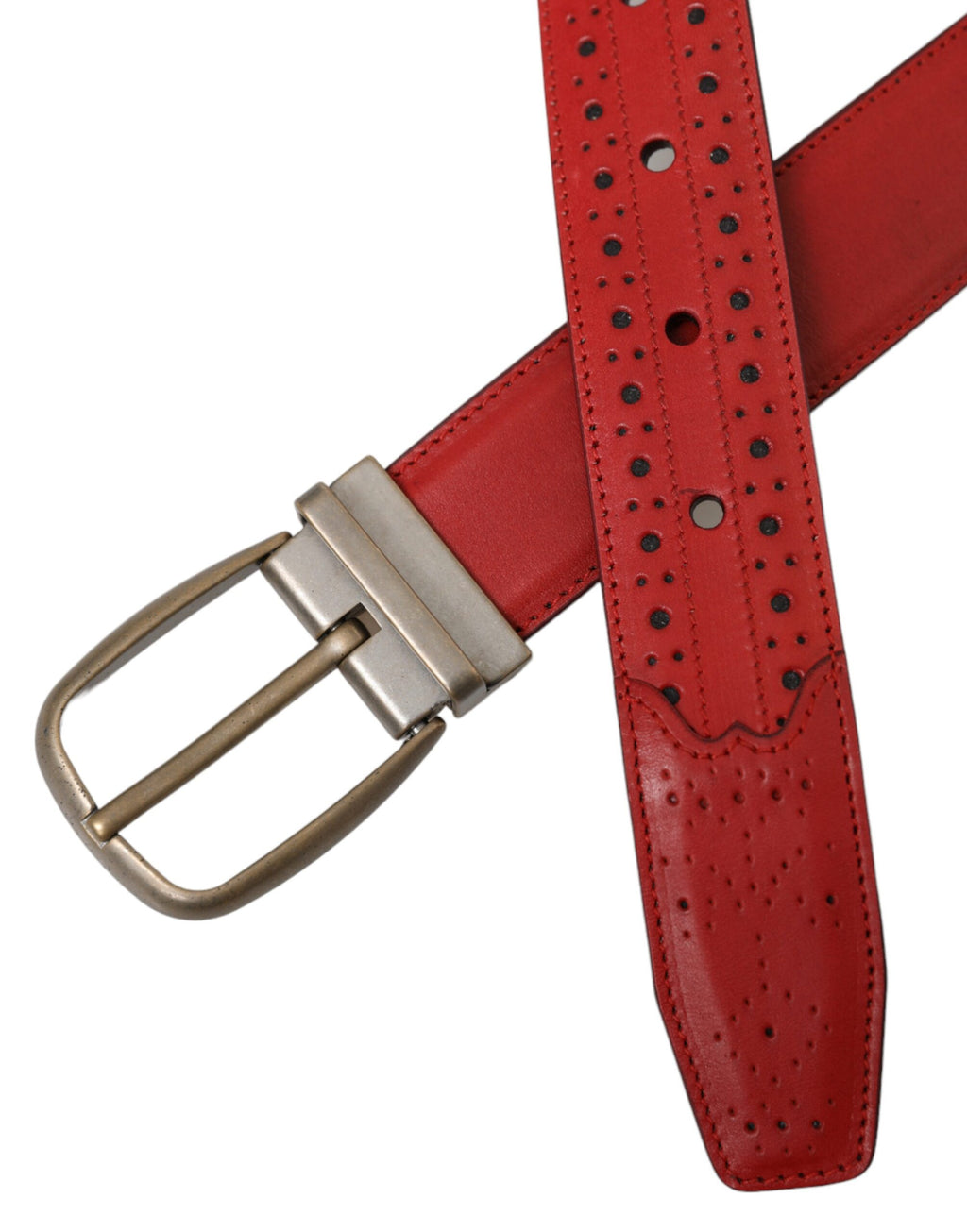 Dolce & Gabbana Red Perforated Leather Metal Buckle Men's Belt