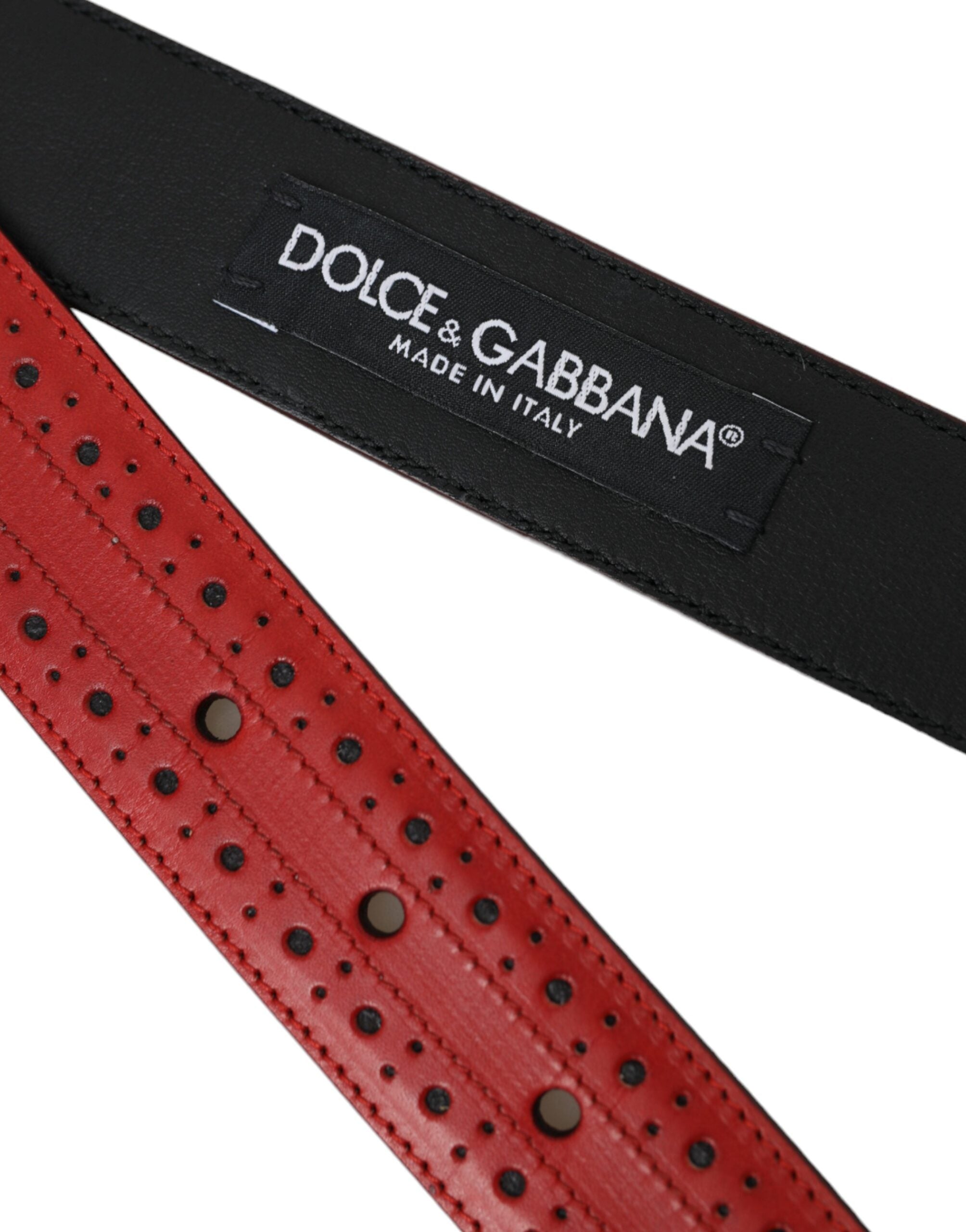 Dolce & Gabbana Red Perforated Leather Metal Buckle Men's Belt