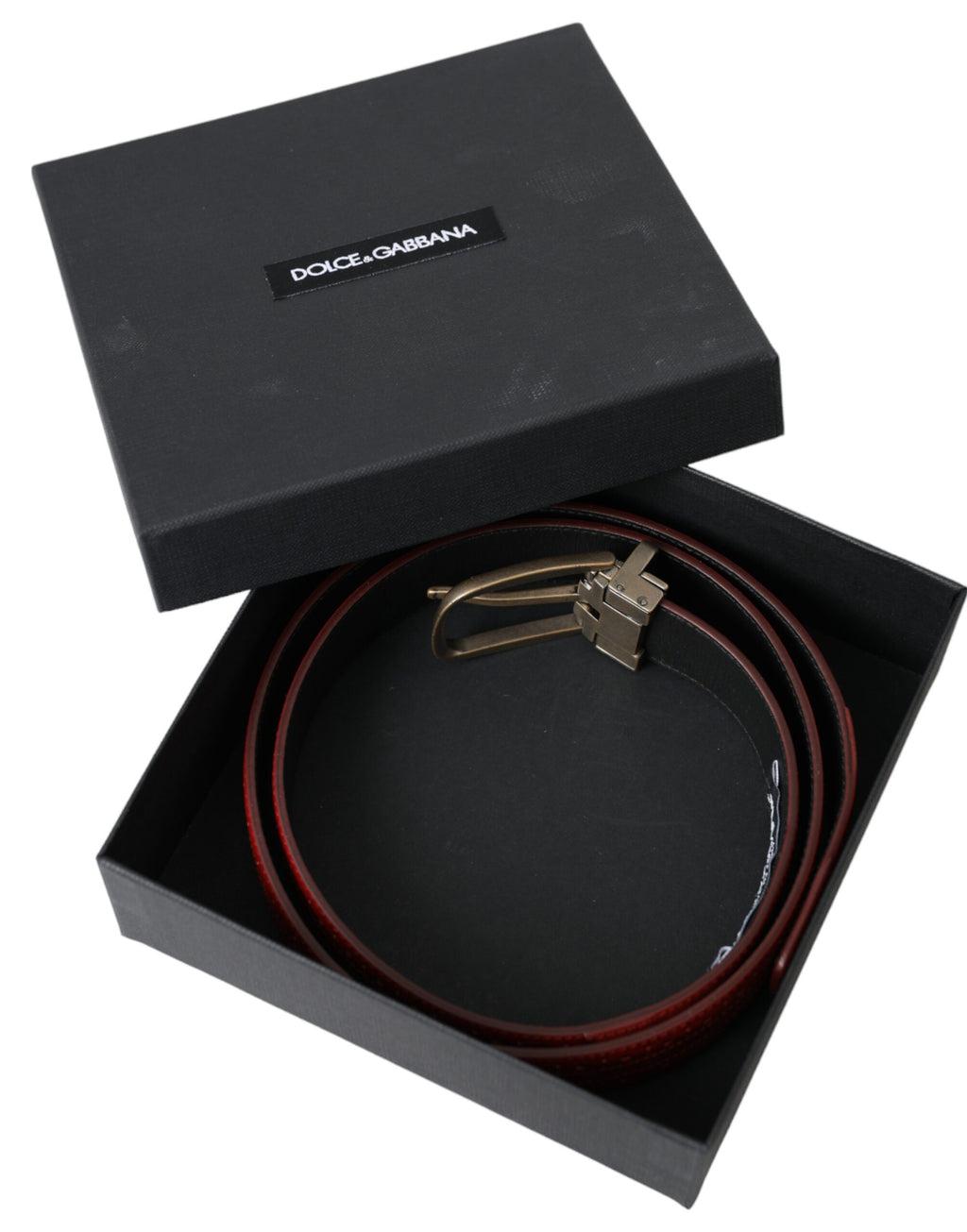 Dolce & Gabbana Red Perforated Leather Metal Buckle Men's Belt