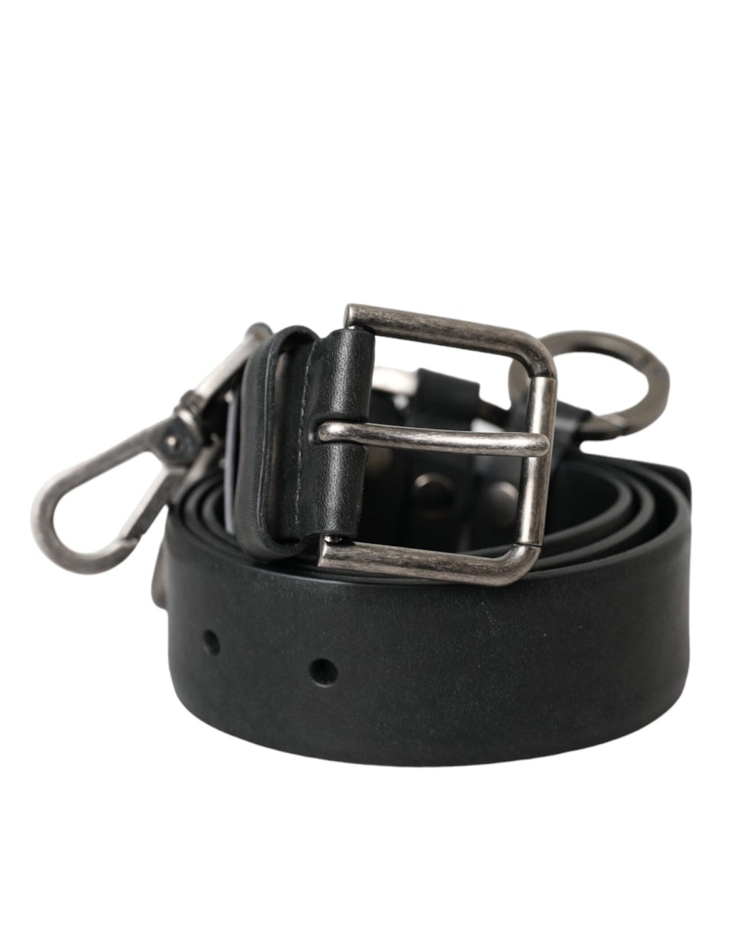 Dolce & Gabbana Black Calfskin Silver Metal Buckle Belt