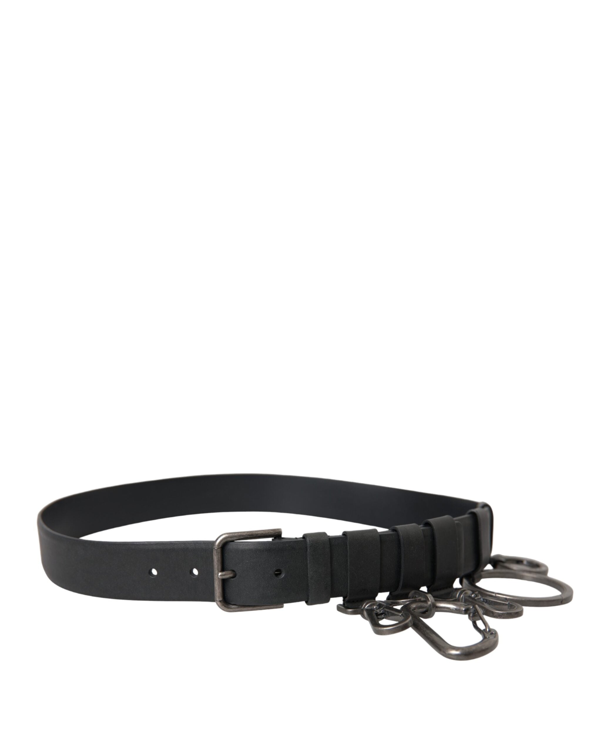 Dolce & Gabbana Black Calfskin Silver Metal Buckle Belt