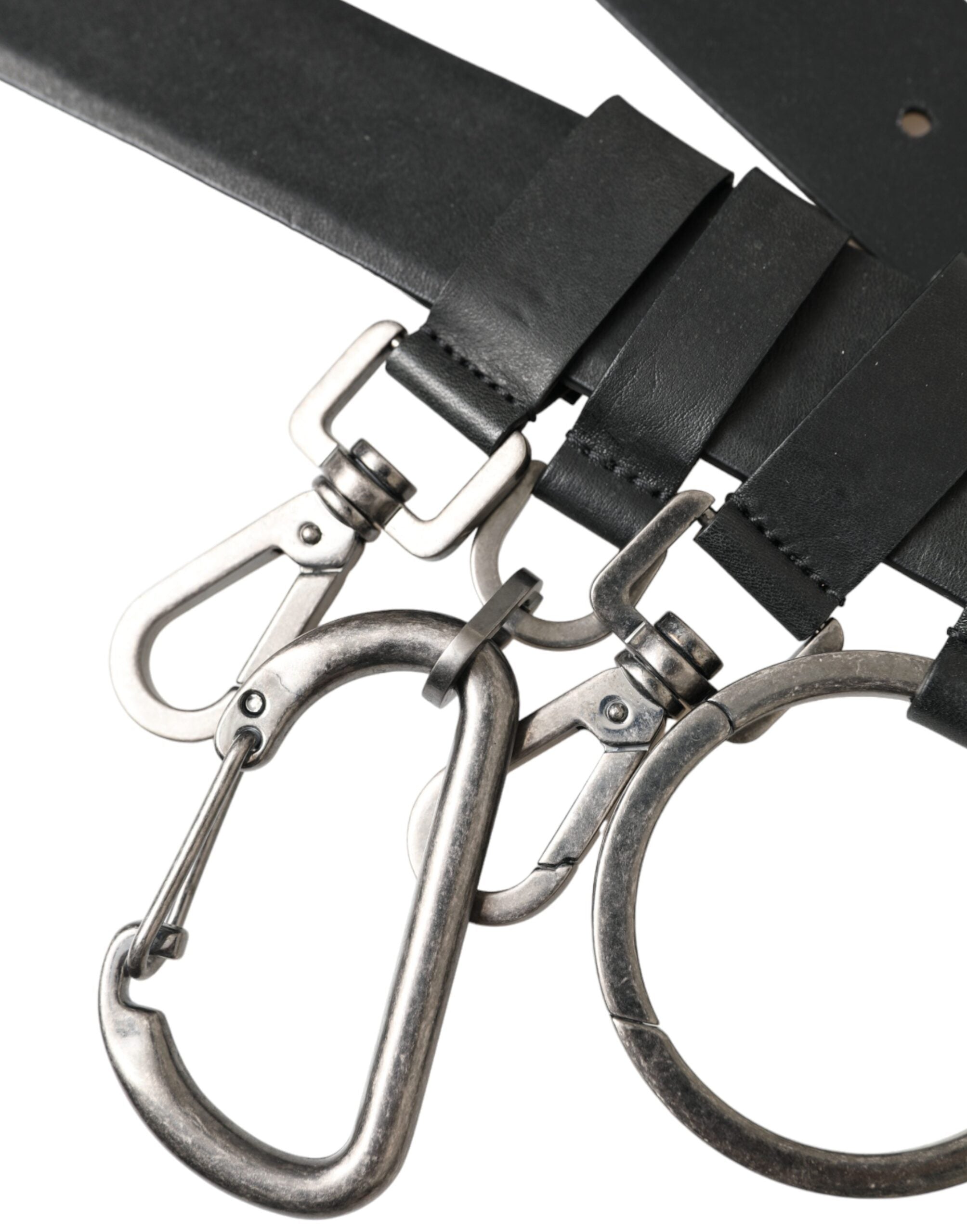Dolce & Gabbana Black Calfskin Silver Metal Buckle Belt