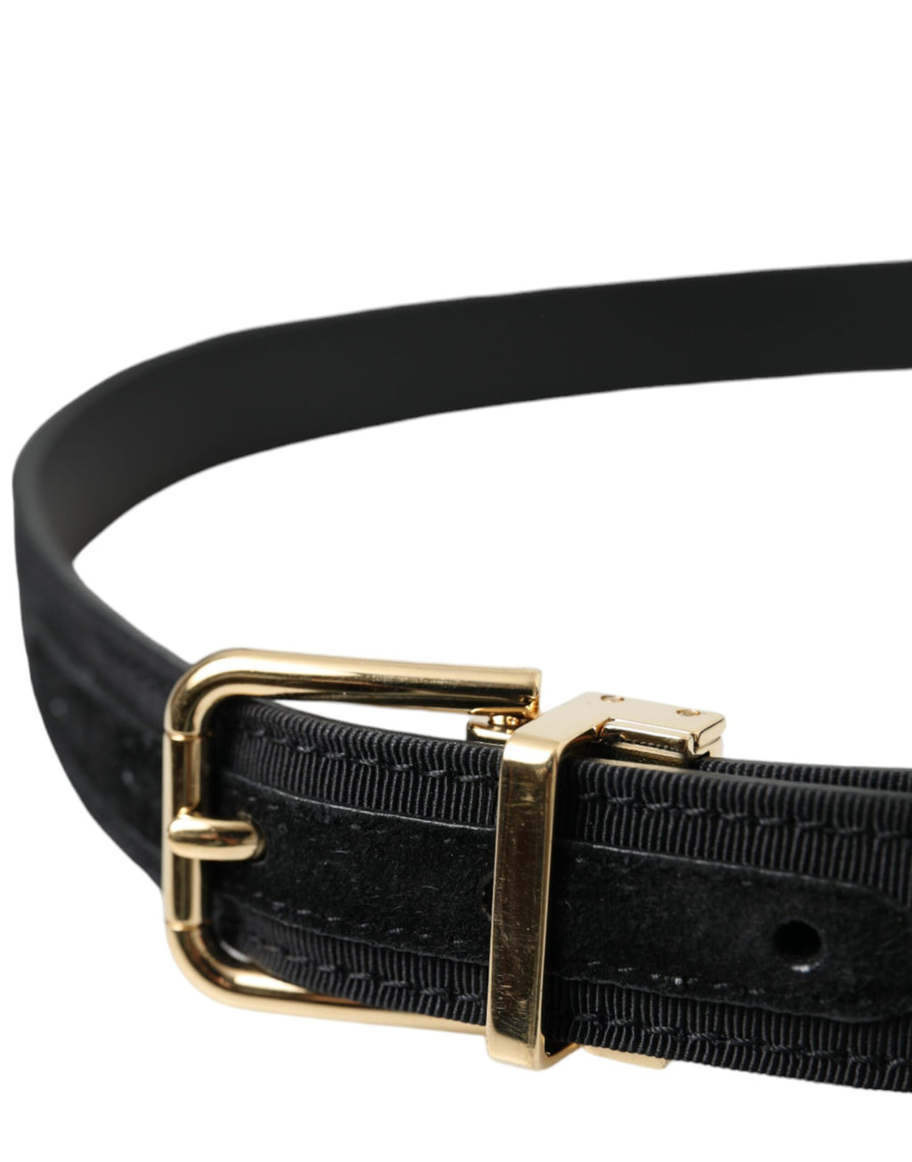 Dolce & Gabbana Black Grosgrain Gold Metal Buckle Belt Men