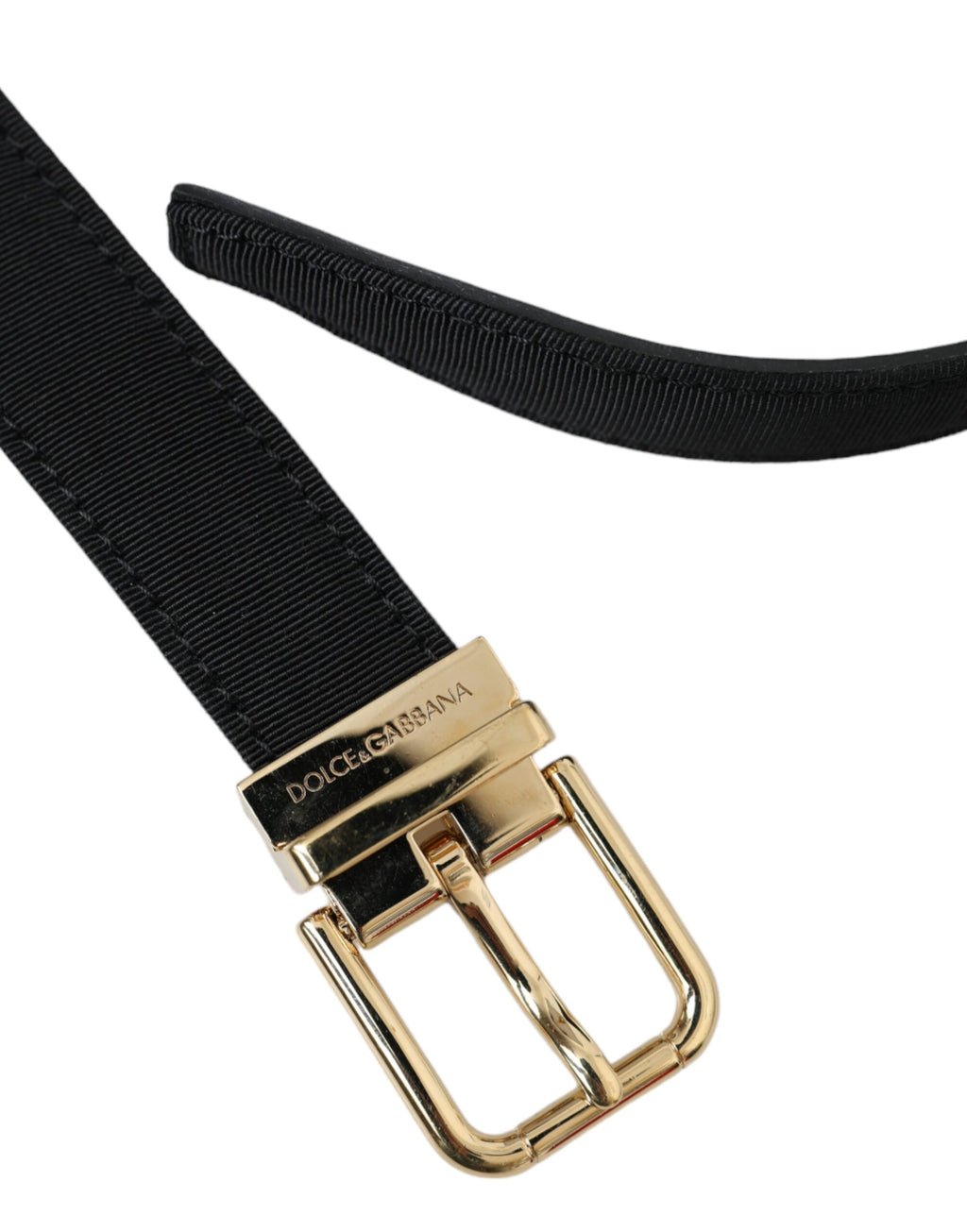 Dolce & Gabbana Black Grosgrain Gold Metal Buckle Belt Men