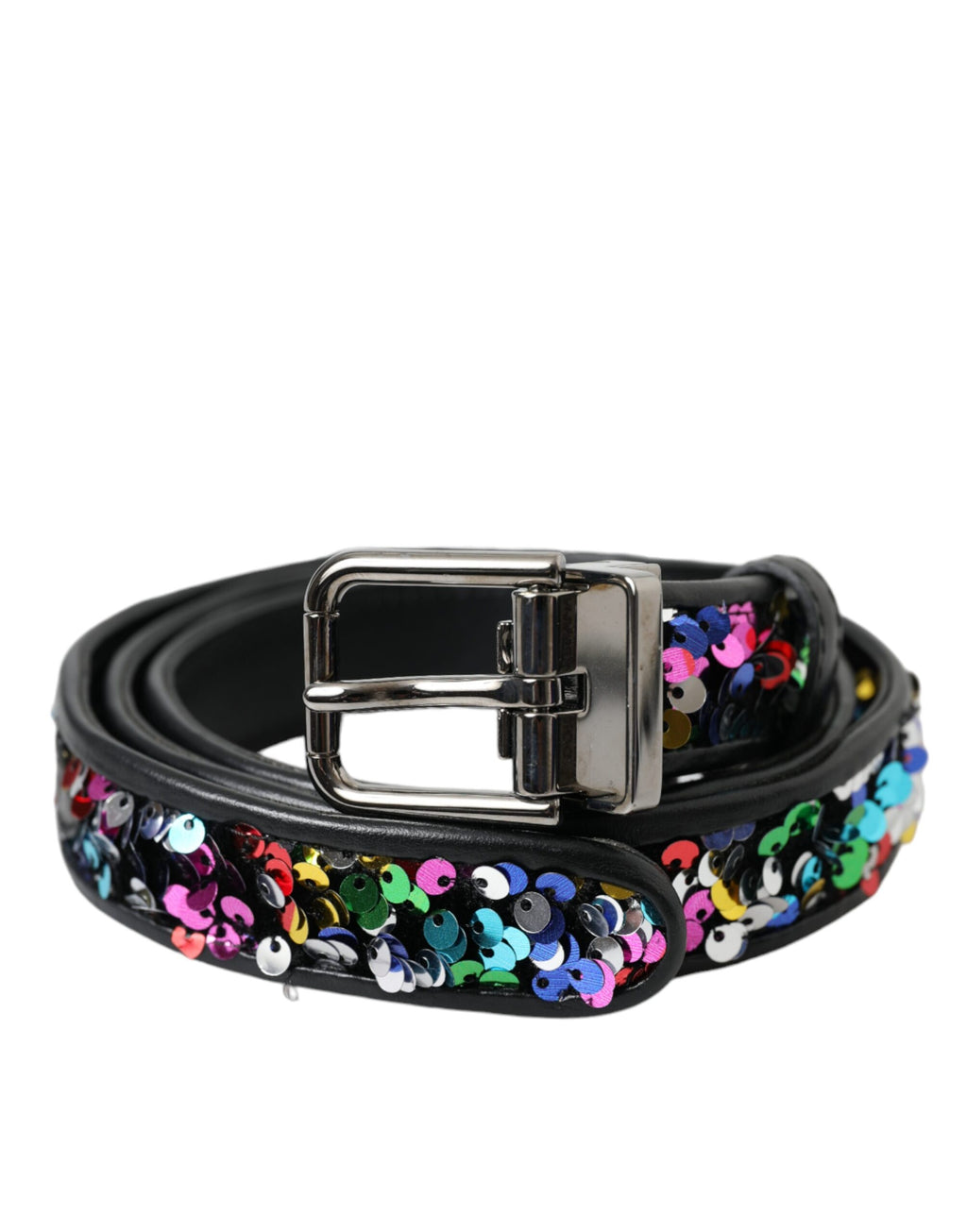 Dolce & Gabbana Schwarzer Paillettengürtel mit silberner Metallschnalle für Frauen
