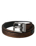 Dolce & Gabbana Gold Jacquard Stripe Belt with Silver Metal Buckle