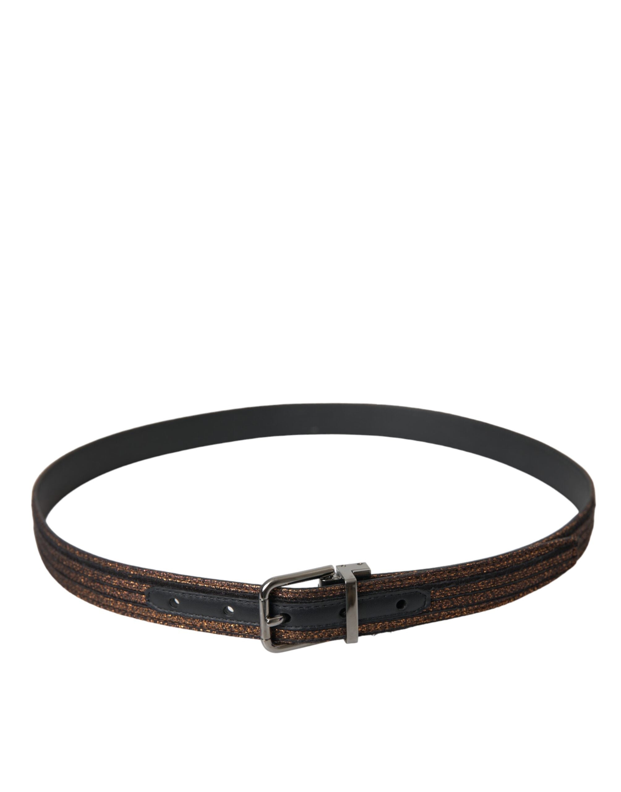 Dolce & Gabbana Gold Jacquard Stripe Belt with Silver Metal Buckle