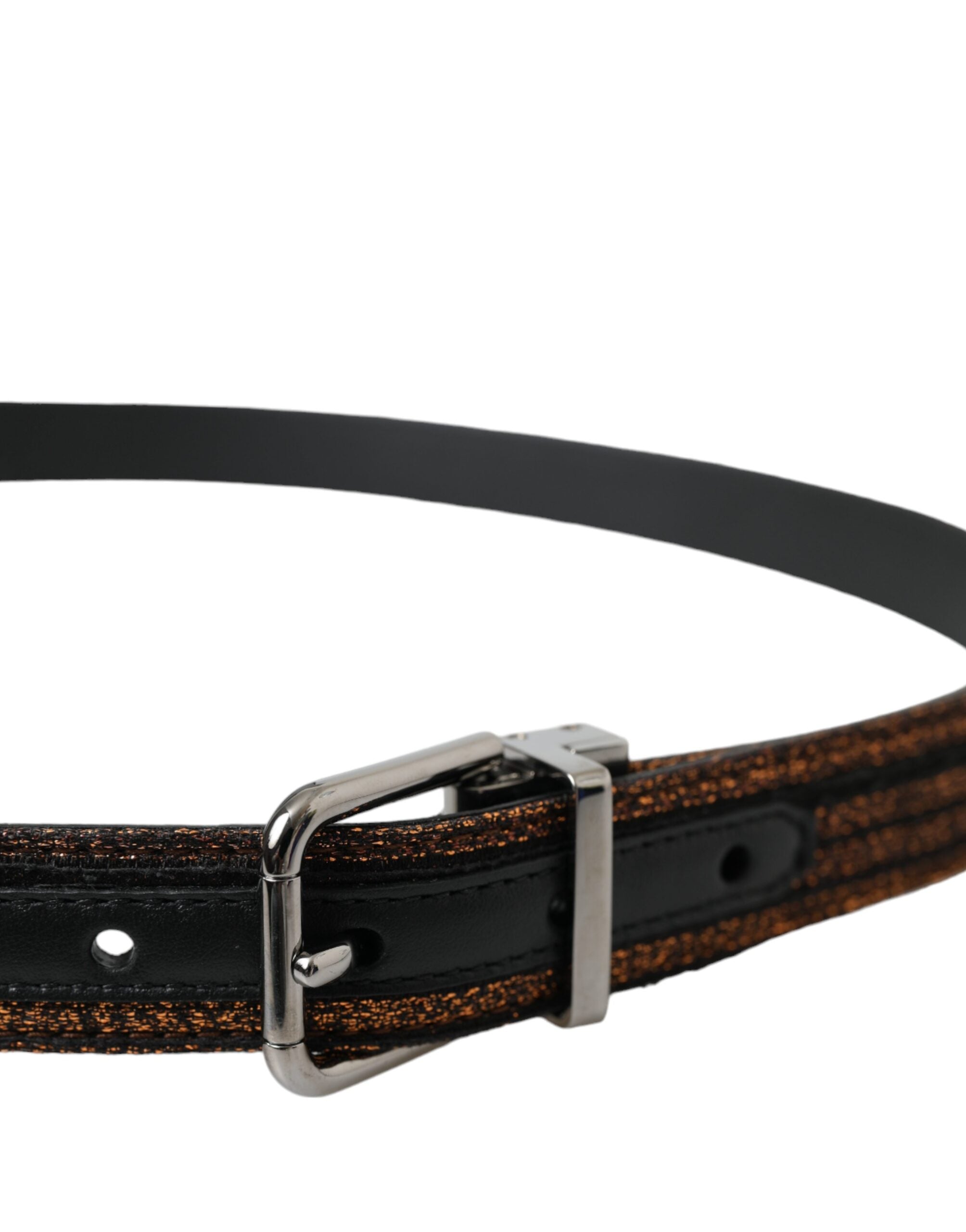 Dolce & Gabbana Gold Jacquard Stripe Belt with Silver Metal Buckle