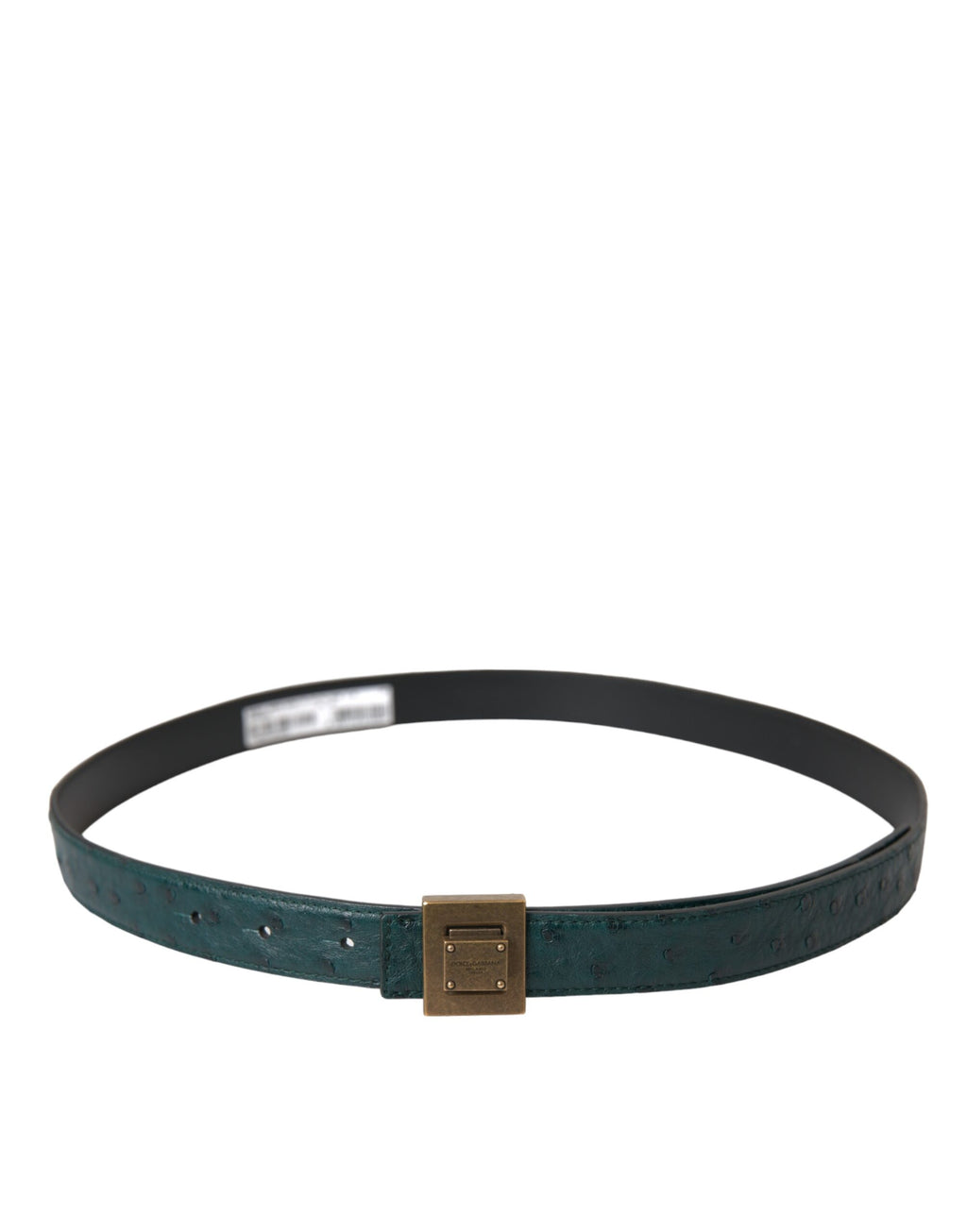 Dolce & Gabbana Dark Green Leather Belt with Square Metal Buckle