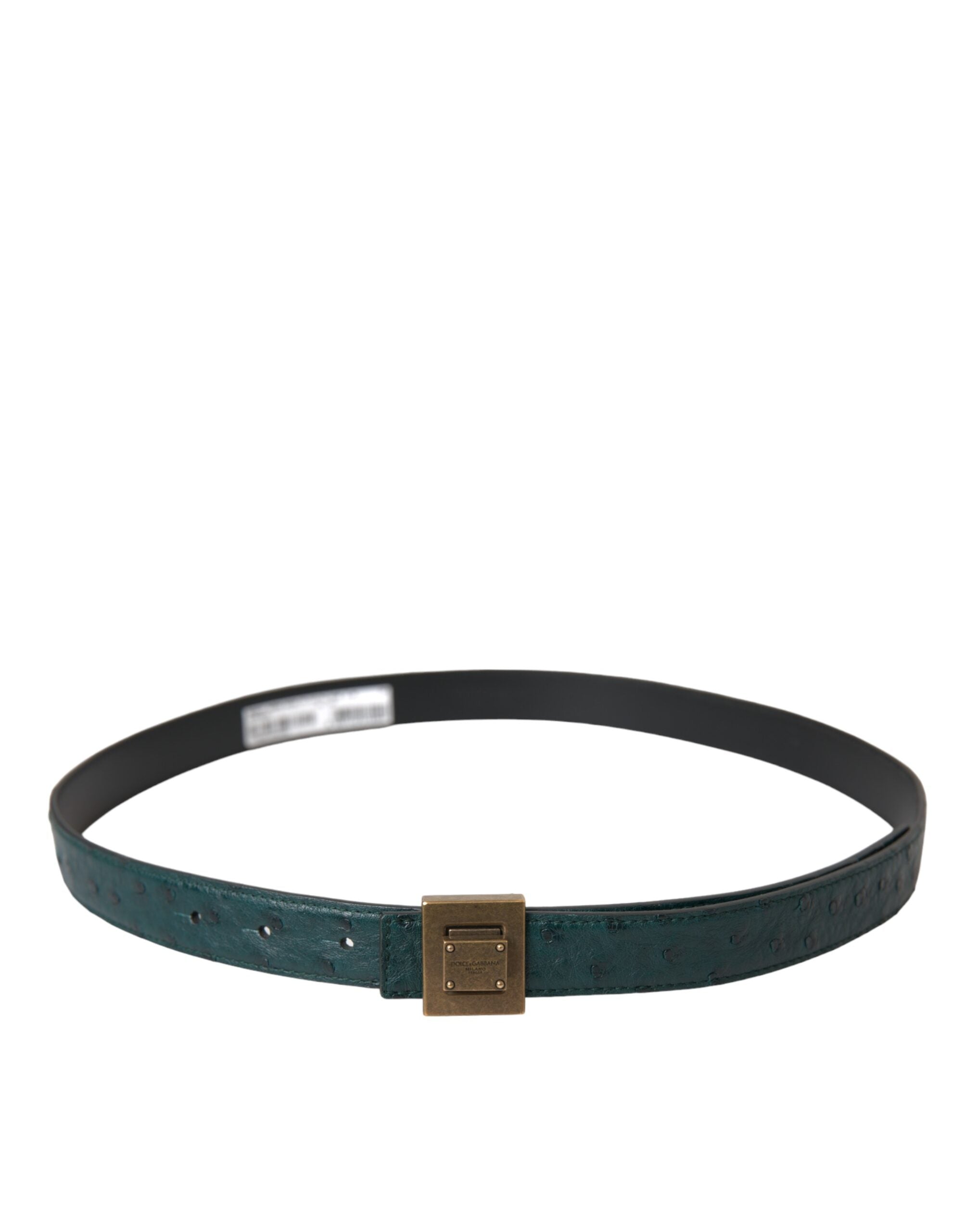 Dolce & Gabbana Dark Green Leather Belt with Square Metal Buckle