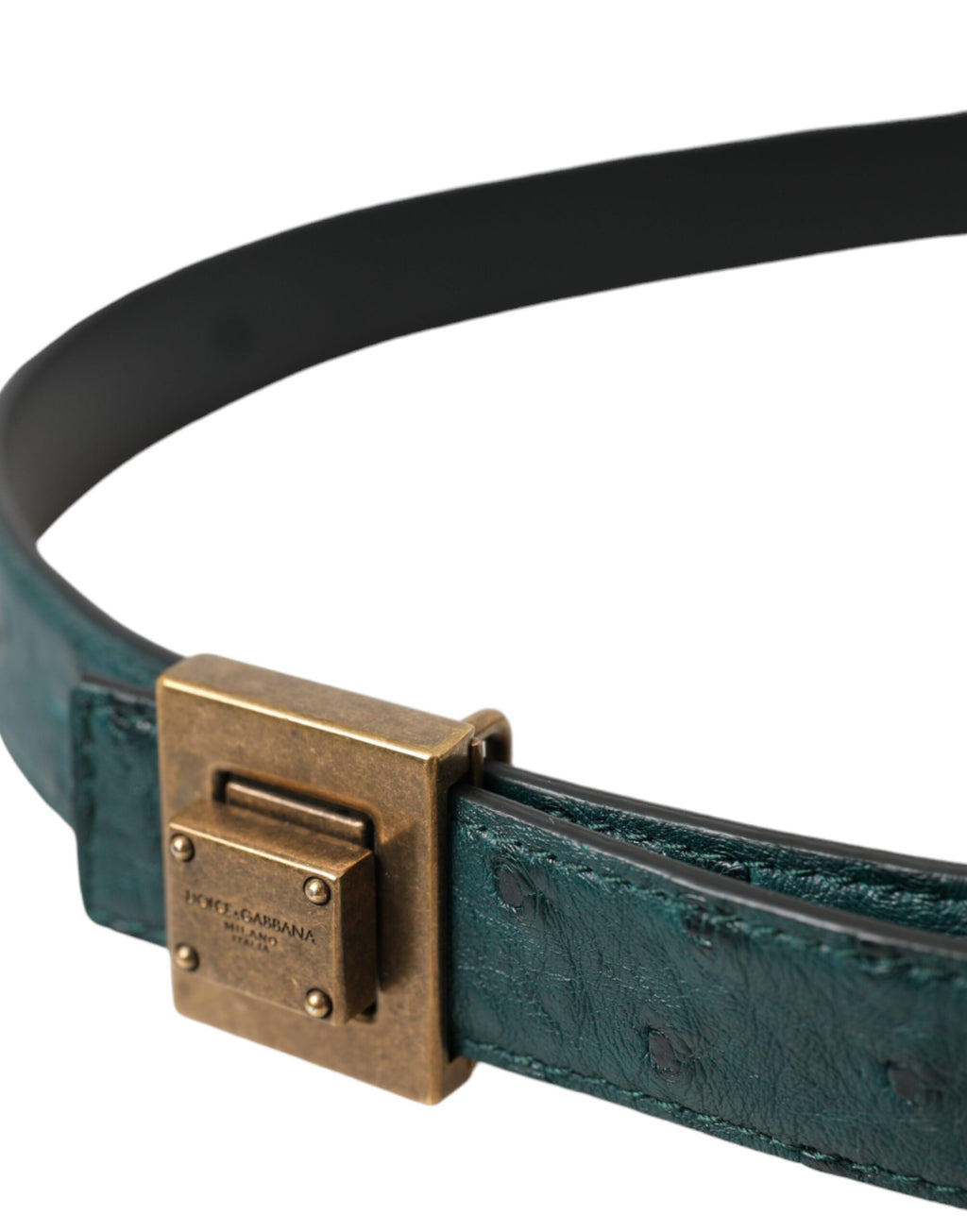 Dolce & Gabbana Dark Green Leather Belt with Square Metal Buckle