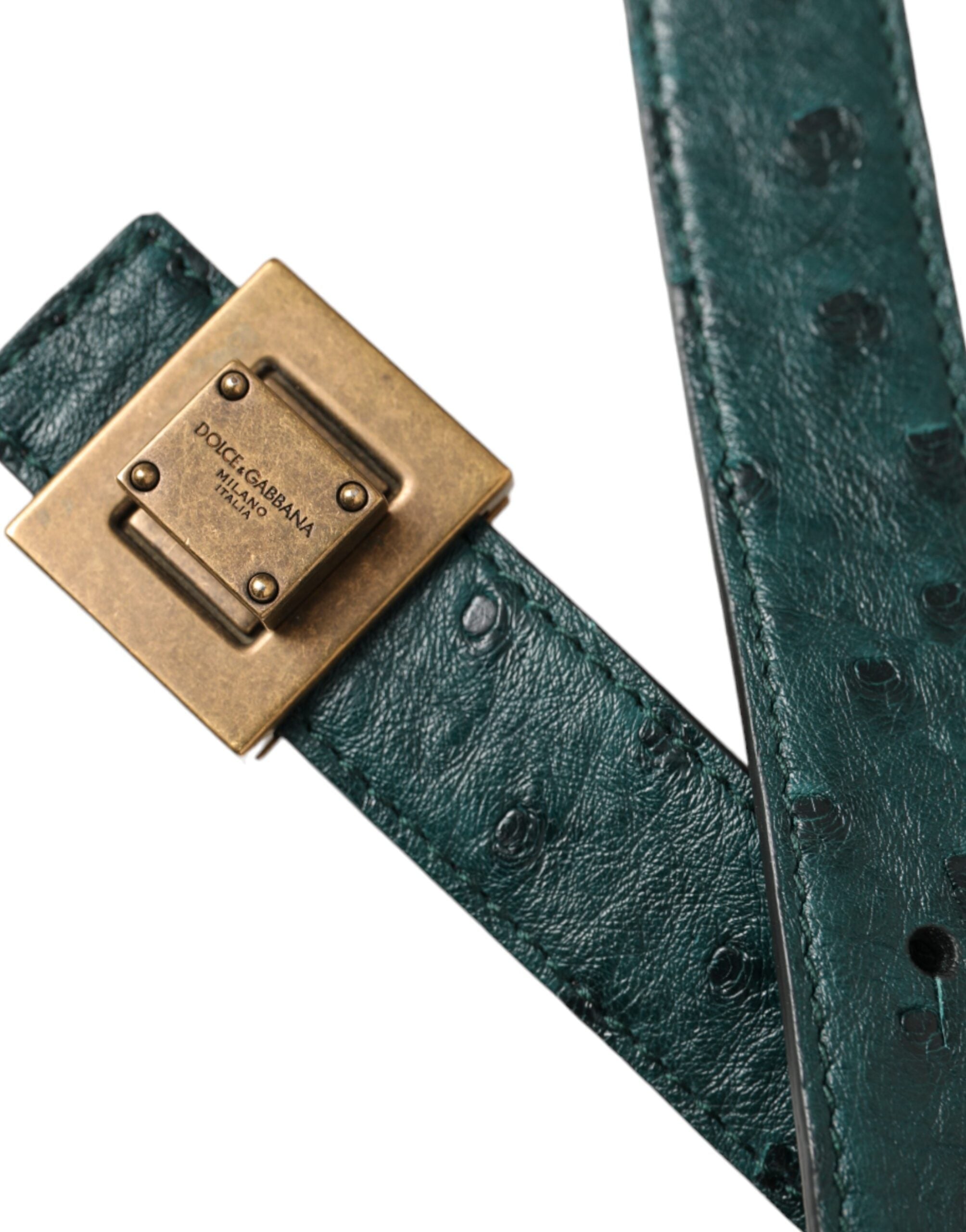 Dolce & Gabbana Dark Green Leather Belt with Square Metal Buckle