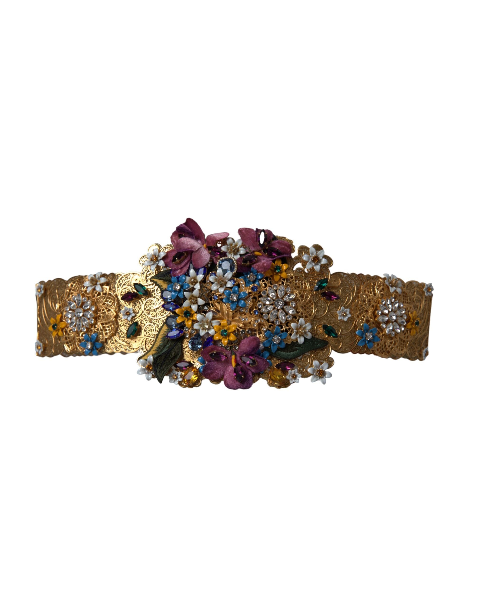 Dolce & Gabbana Multicolor Embellished Floral Crystal Wide Belt