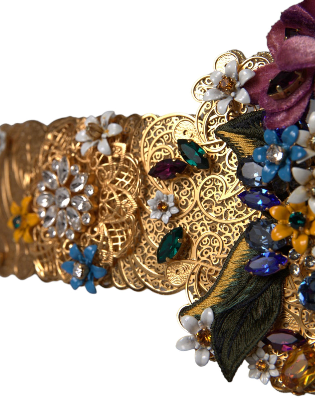 Dolce & Gabbana Multicolor Embellished Floral Crystal Wide Belt