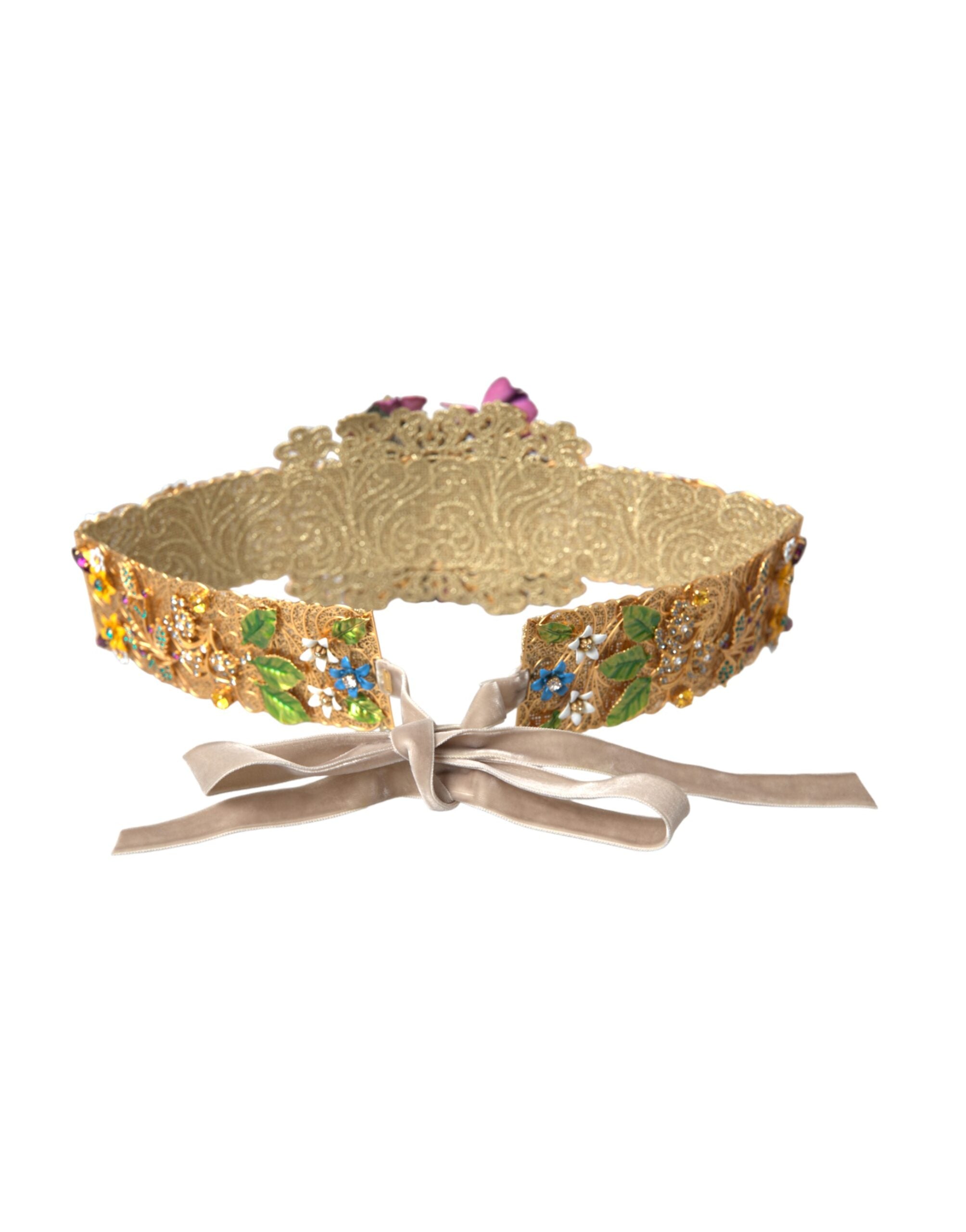 Dolce & Gabbana Multicolor Embellished Floral Crystal Wide Belt
