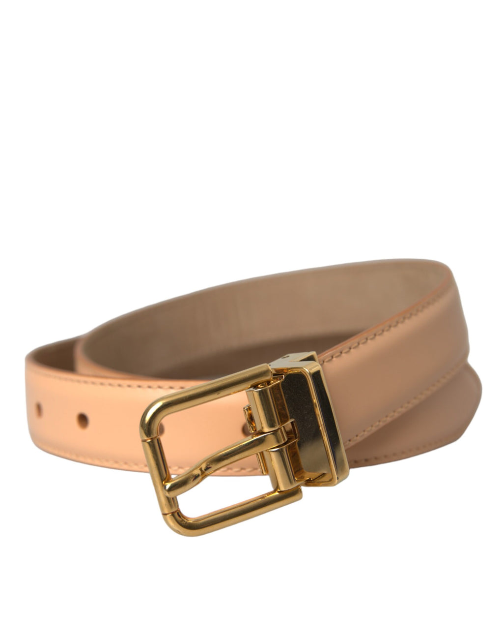 Dolce & Gabbana Beige Calfskin Belt with Gold Metal Buckle